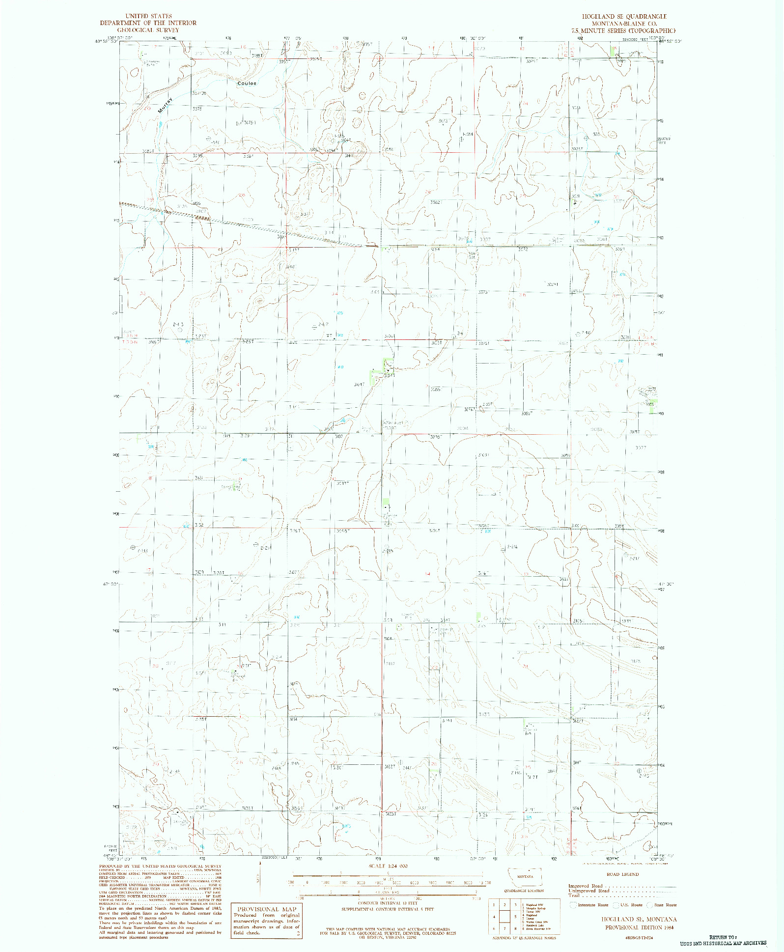 USGS 1:24000-SCALE QUADRANGLE FOR HOGELAND SE, MT 1984