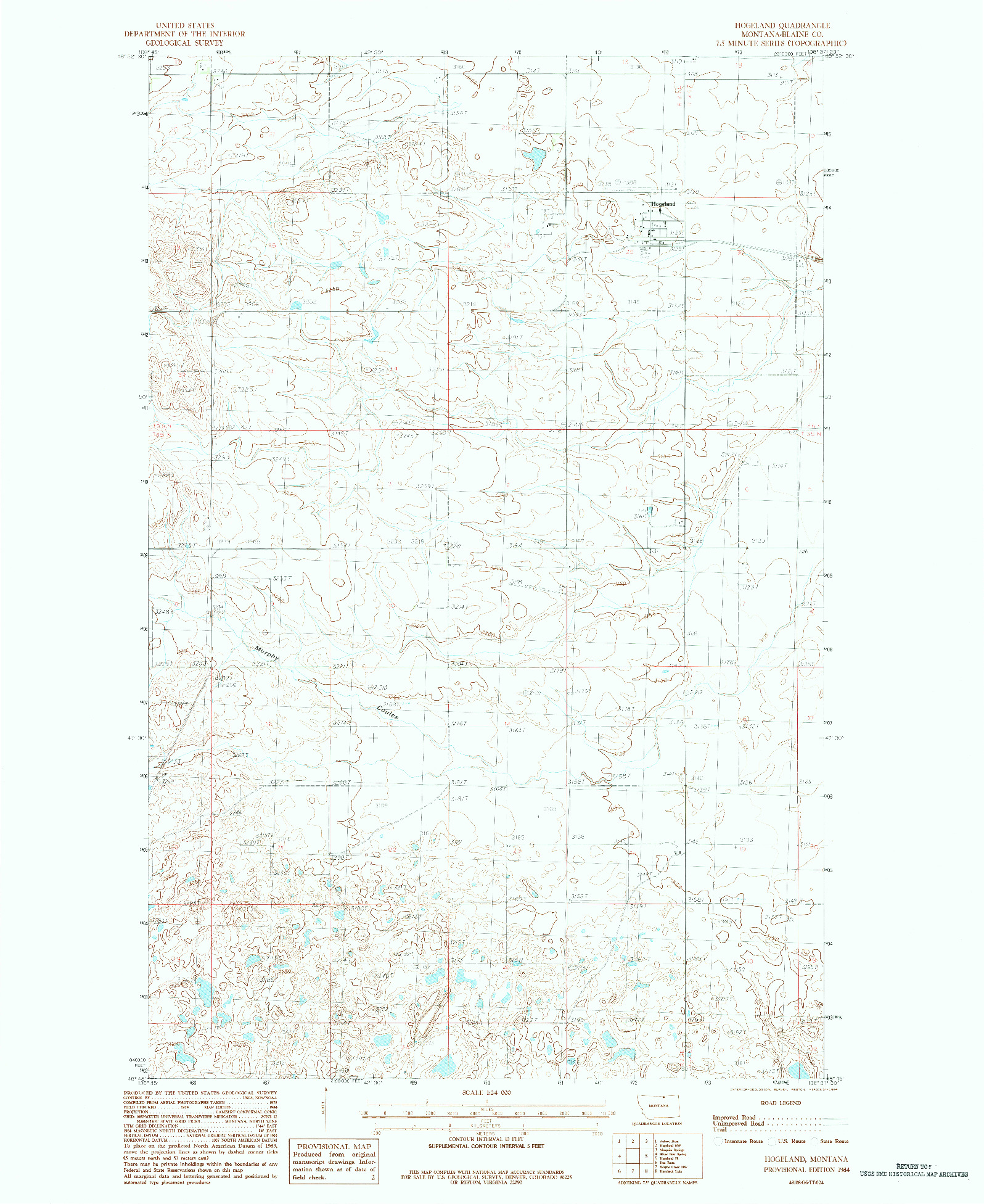 USGS 1:24000-SCALE QUADRANGLE FOR HOGELAND, MT 1984