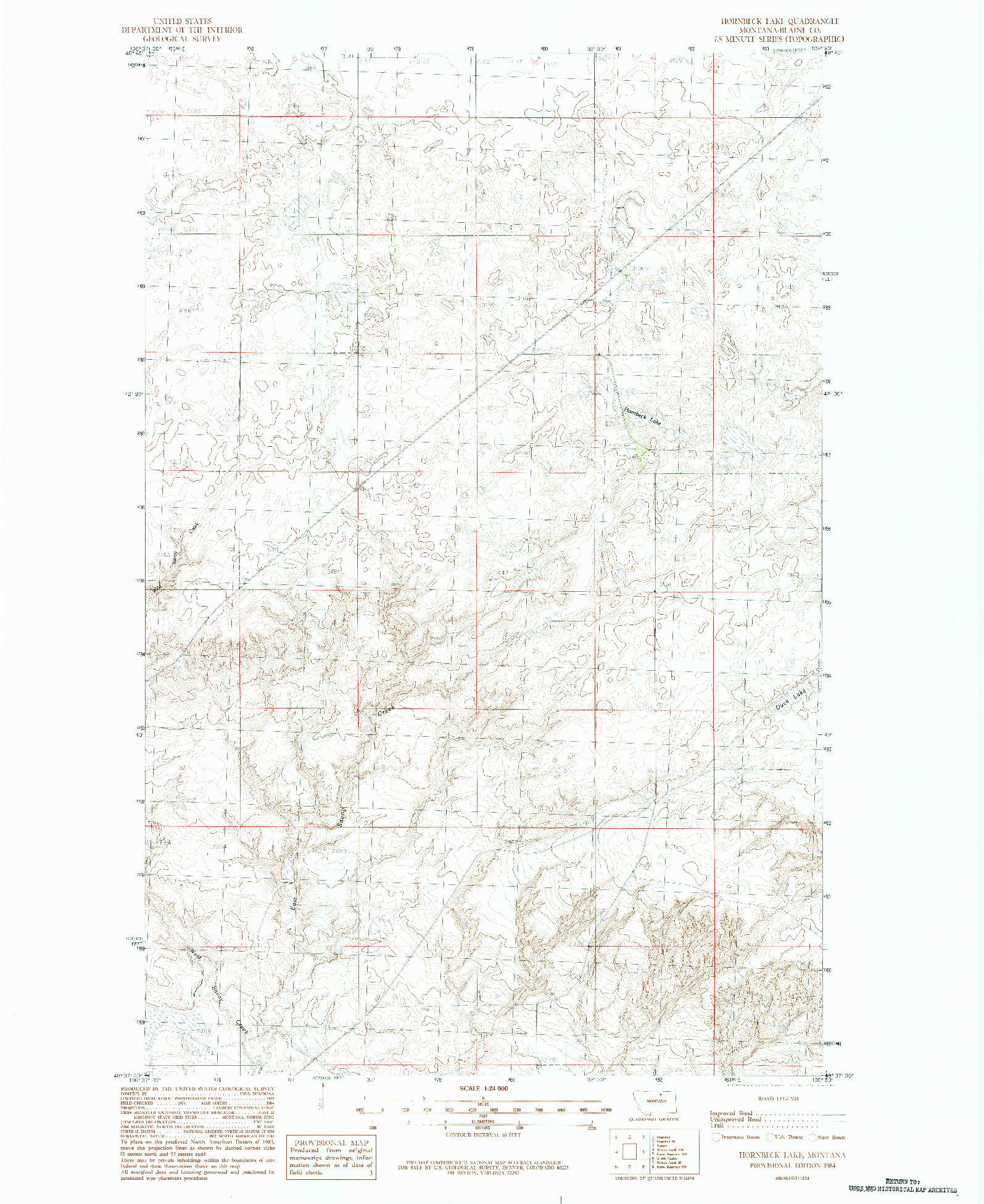USGS 1:24000-SCALE QUADRANGLE FOR HORNBECK LAKE, MT 1984