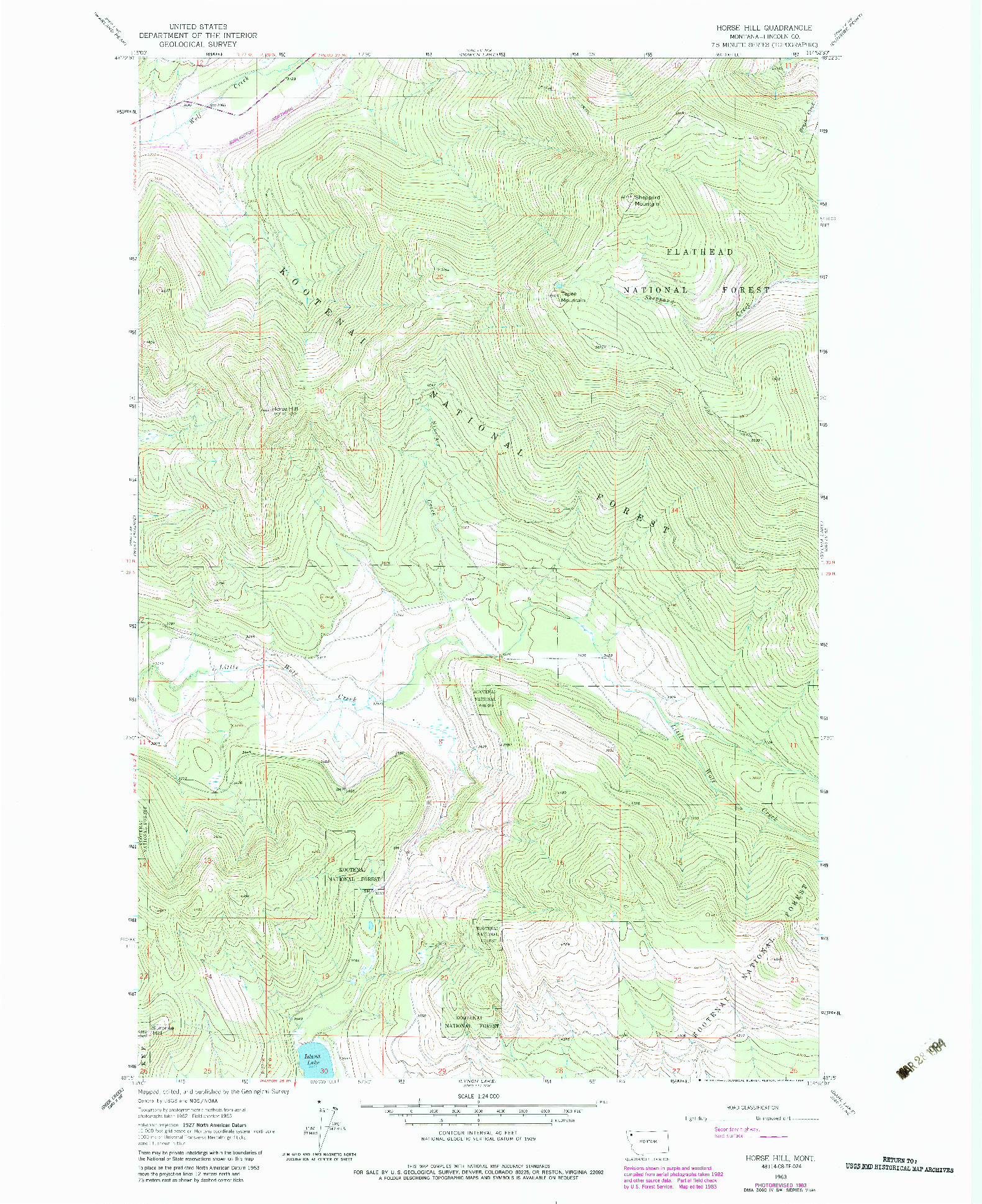 USGS 1:24000-SCALE QUADRANGLE FOR HORSE HILL, MT 1963