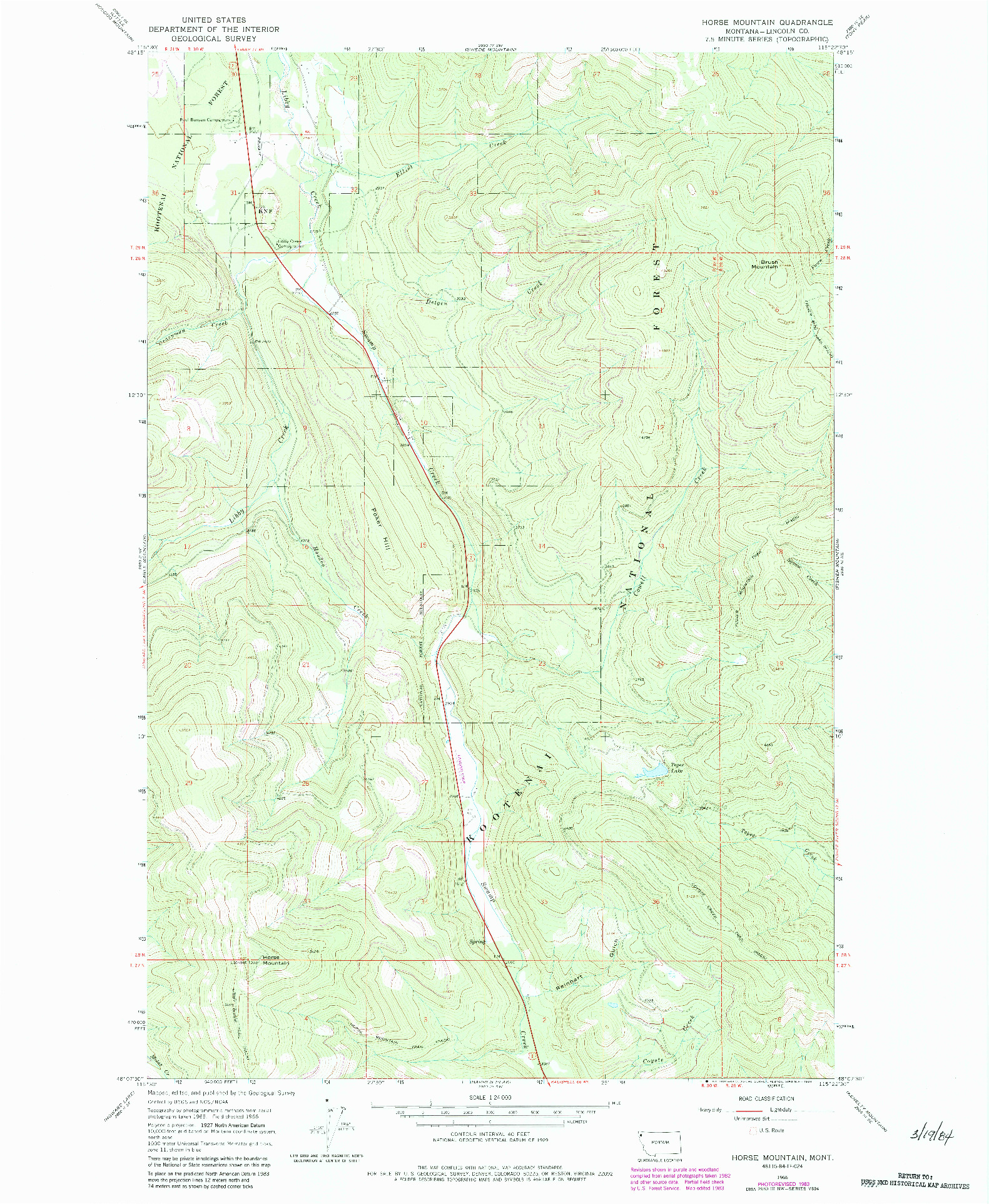 USGS 1:24000-SCALE QUADRANGLE FOR HORSE MOUNTAIN, MT 1966