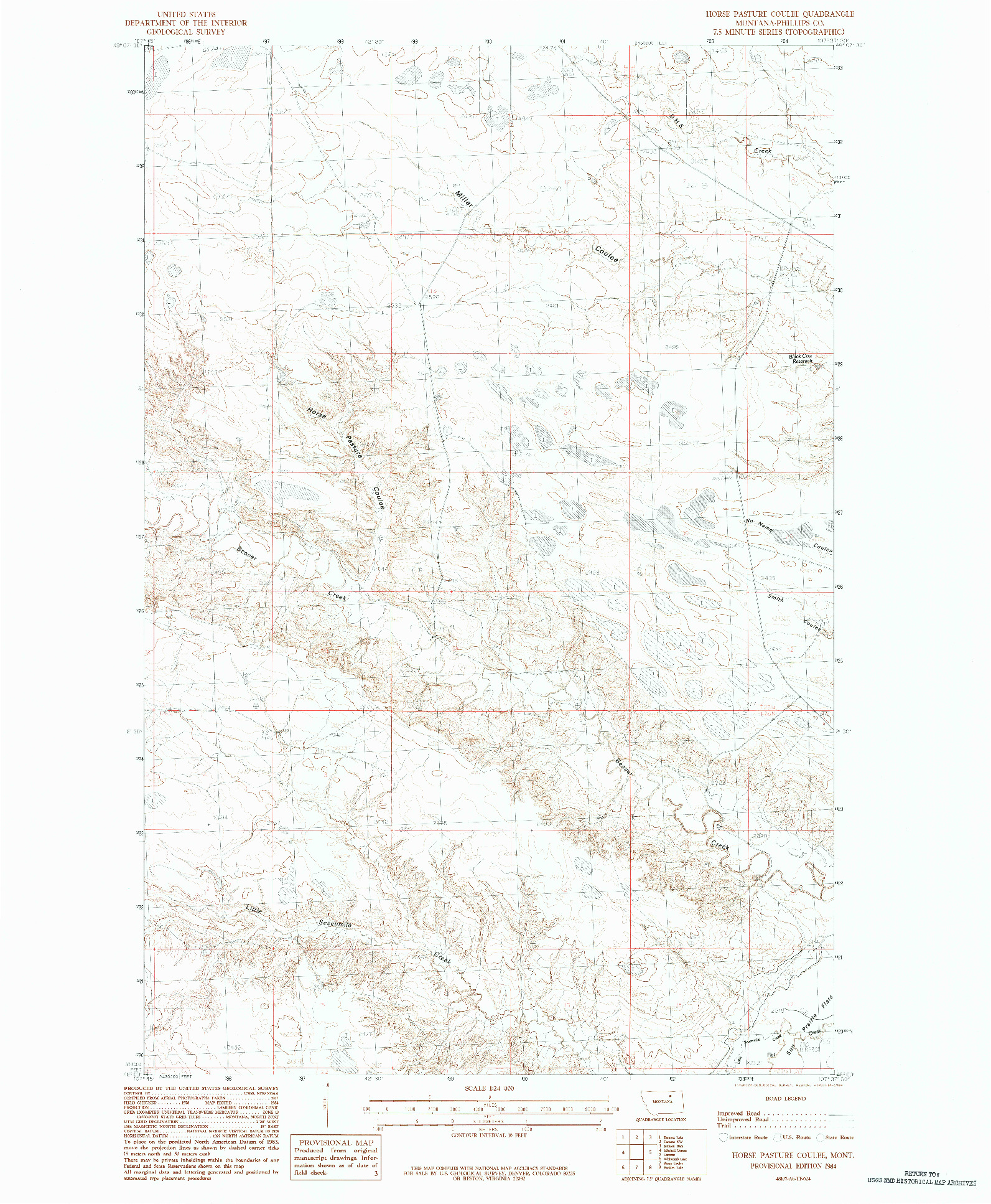 USGS 1:24000-SCALE QUADRANGLE FOR HORSE PASTURE COULEE, MT 1984