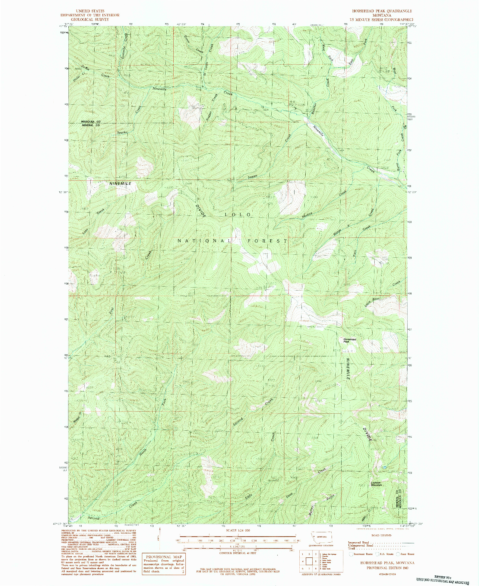 USGS 1:24000-SCALE QUADRANGLE FOR HORSEHEAD PEAK, MT 1983