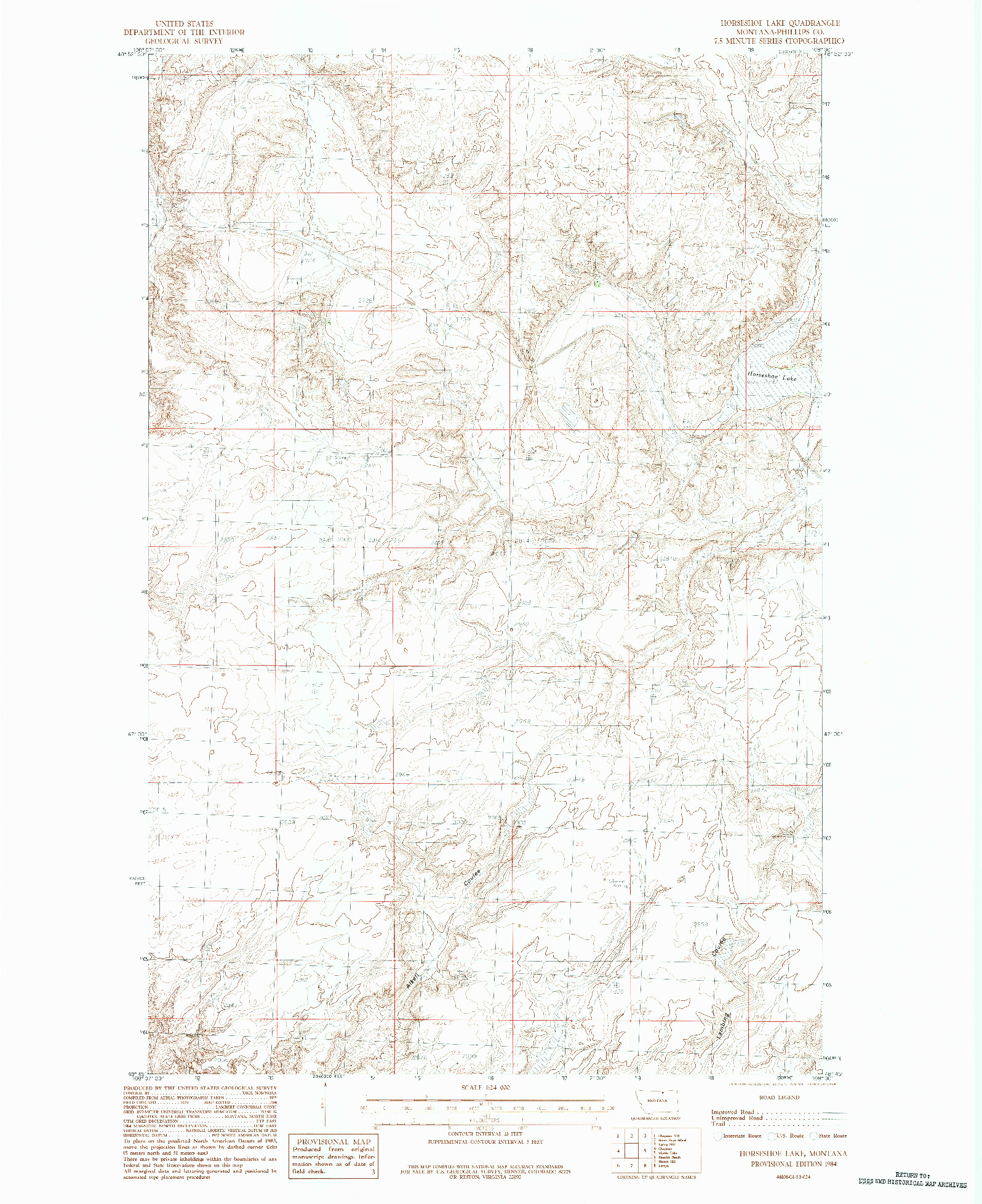USGS 1:24000-SCALE QUADRANGLE FOR HORSESHOE LAKE, MT 1984