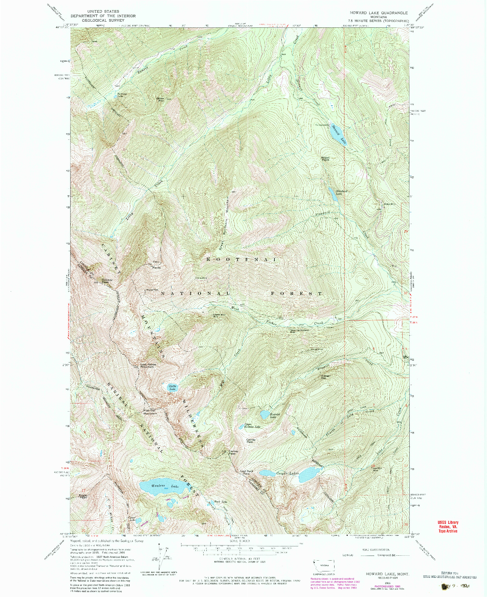 USGS 1:24000-SCALE QUADRANGLE FOR HOWARD LAKE, MT 1966