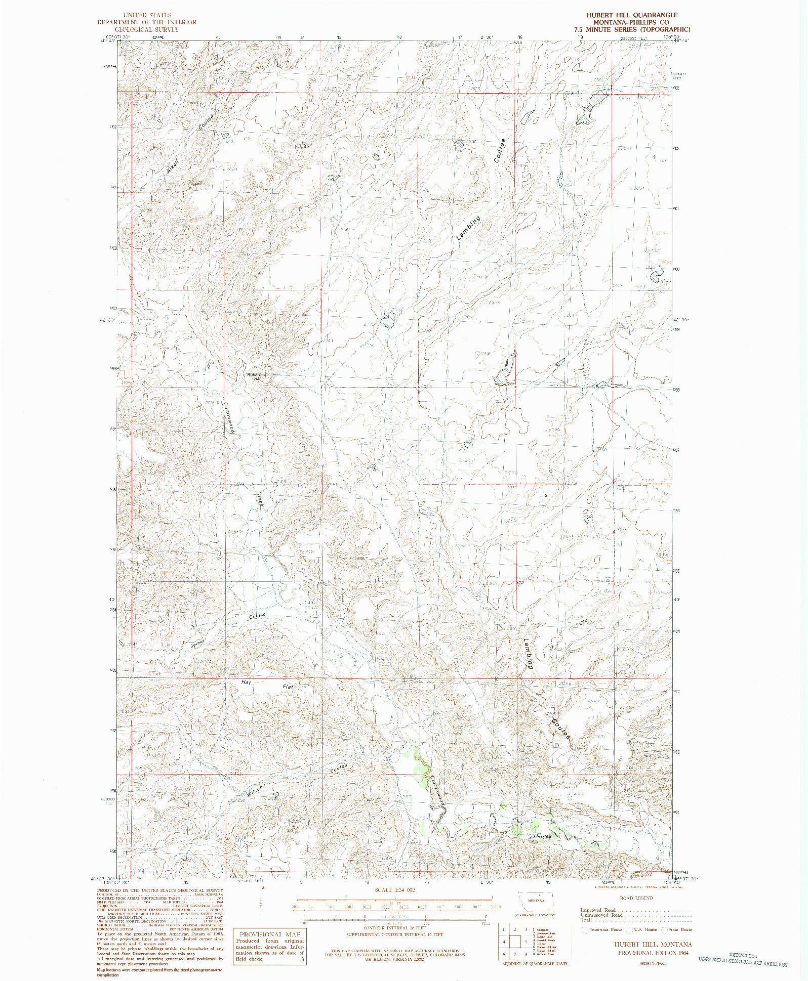 USGS 1:24000-SCALE QUADRANGLE FOR HUBERT HILL, MT 1984