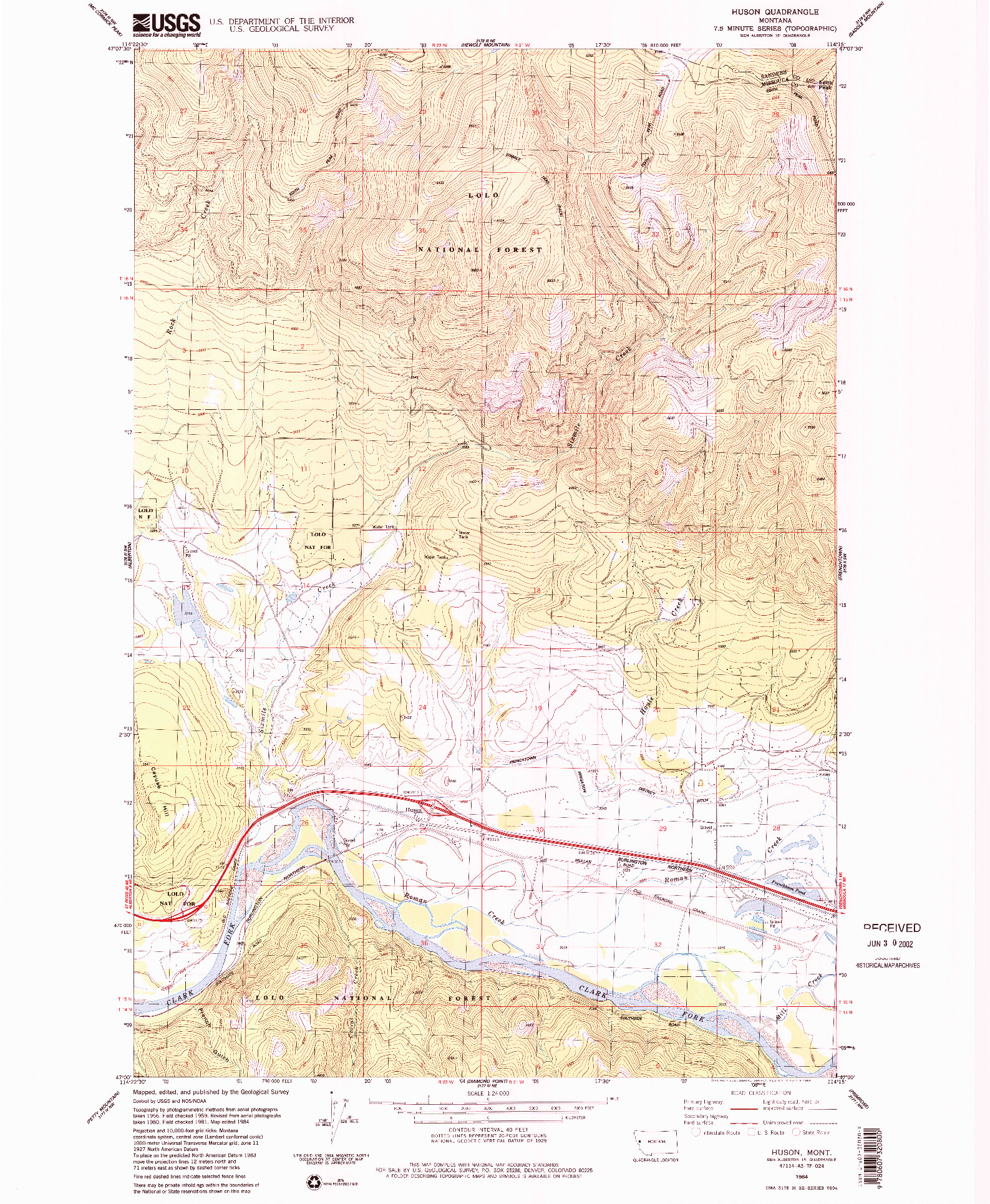 USGS 1:24000-SCALE QUADRANGLE FOR HUSON, MT 1984