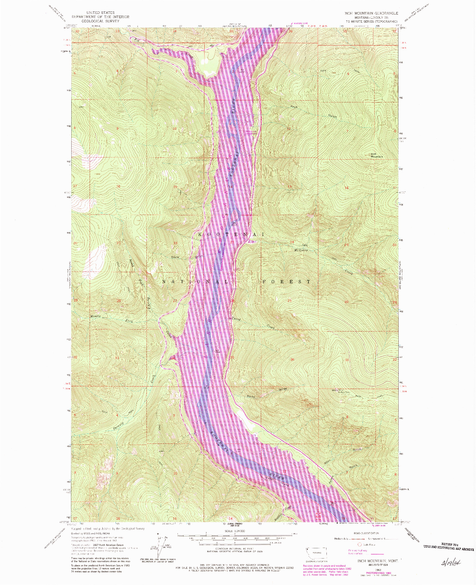 USGS 1:24000-SCALE QUADRANGLE FOR INCH  MOUNTAIN, MT 1963