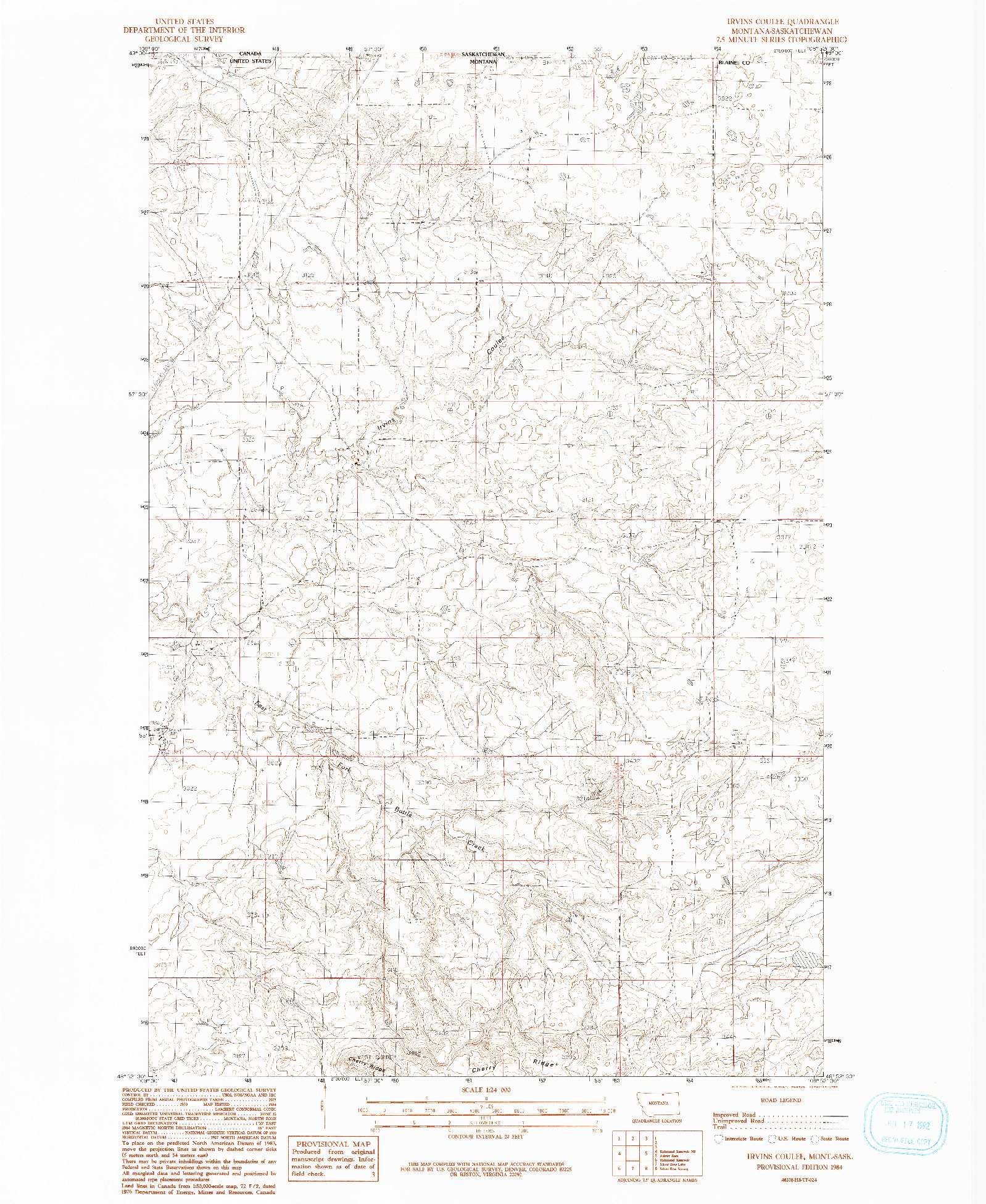 USGS 1:24000-SCALE QUADRANGLE FOR IRVINS COULEE, MT 1984