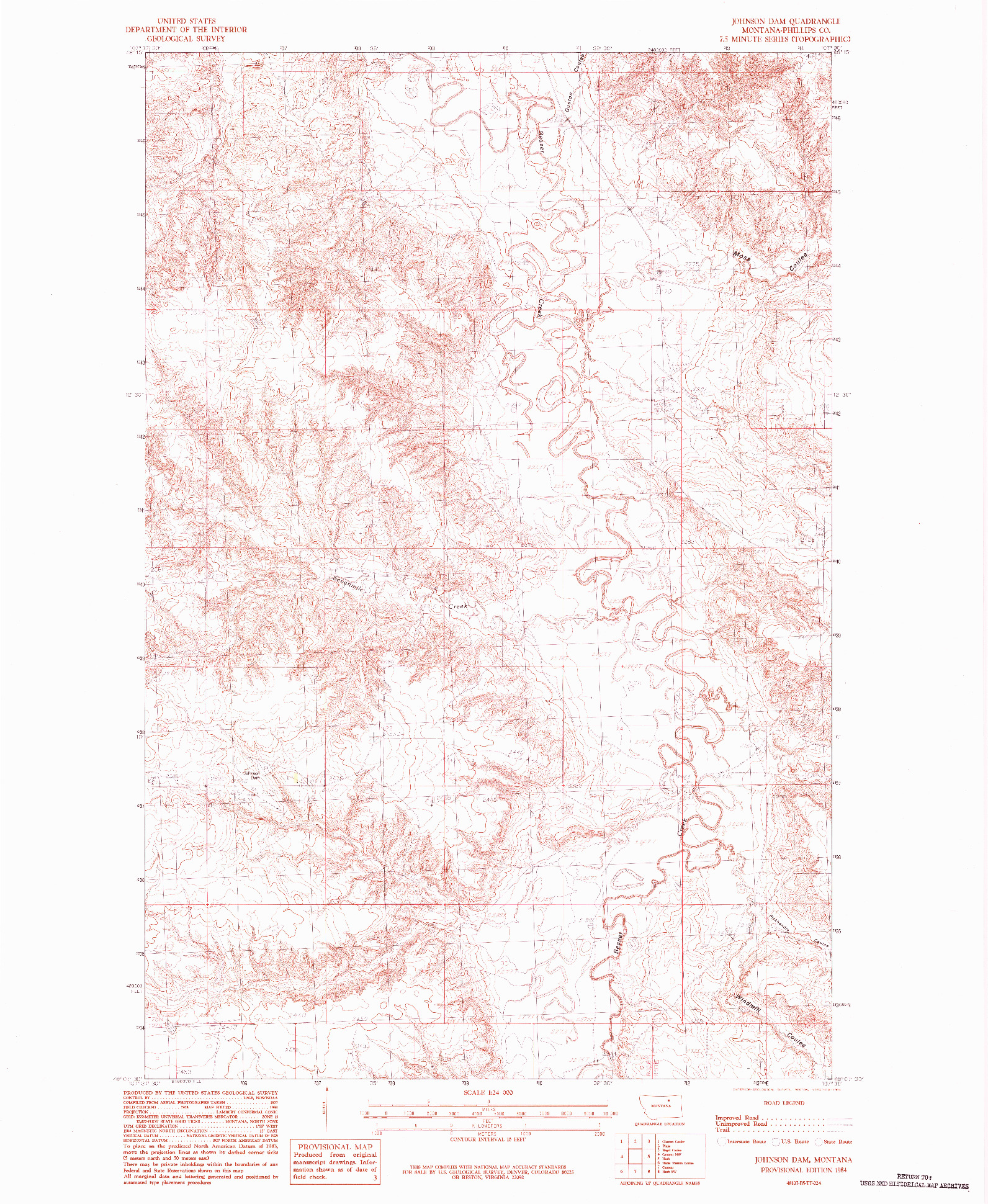 USGS 1:24000-SCALE QUADRANGLE FOR JOHNSON DAM, MT 1984
