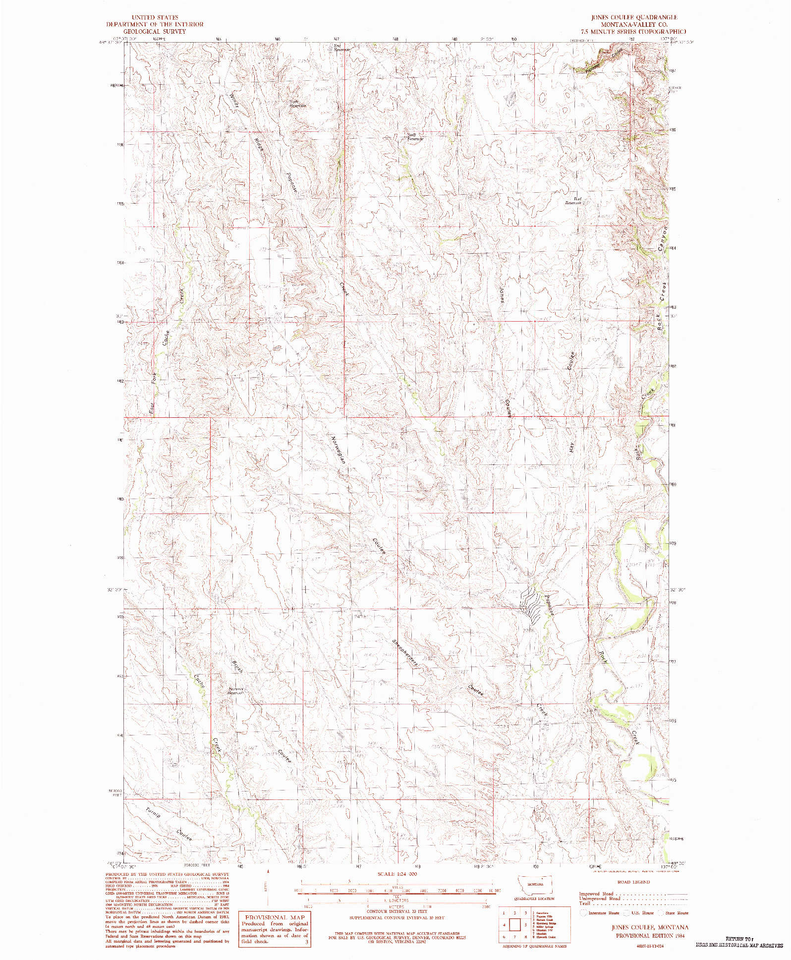 USGS 1:24000-SCALE QUADRANGLE FOR JONES COULEE, MT 1984
