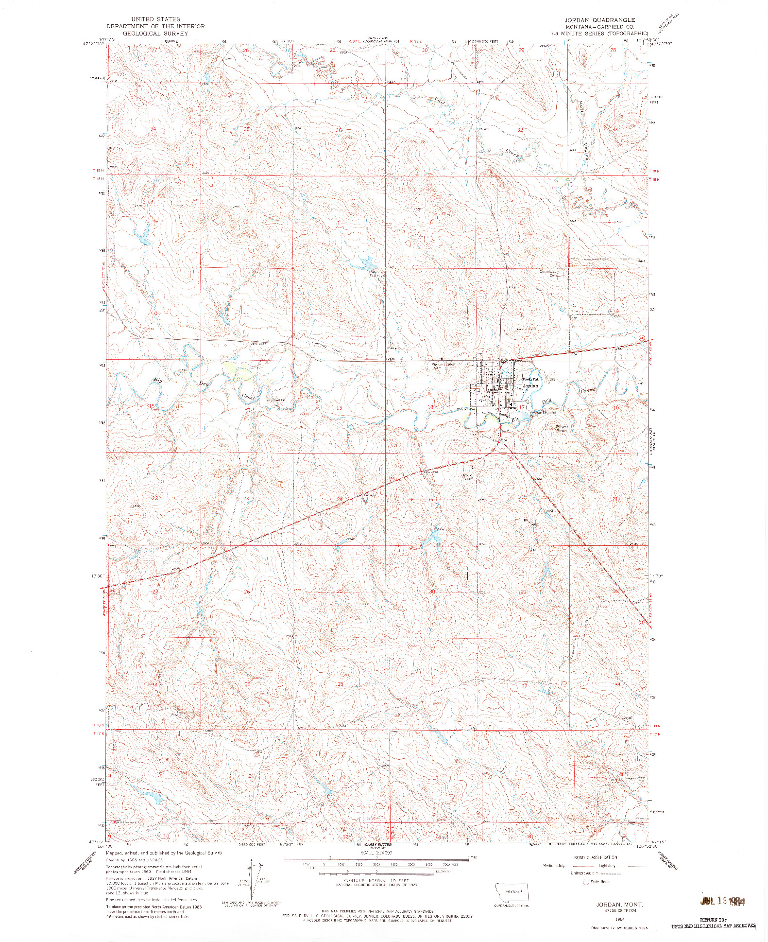 USGS 1:24000-SCALE QUADRANGLE FOR JORDAN, MT 1964