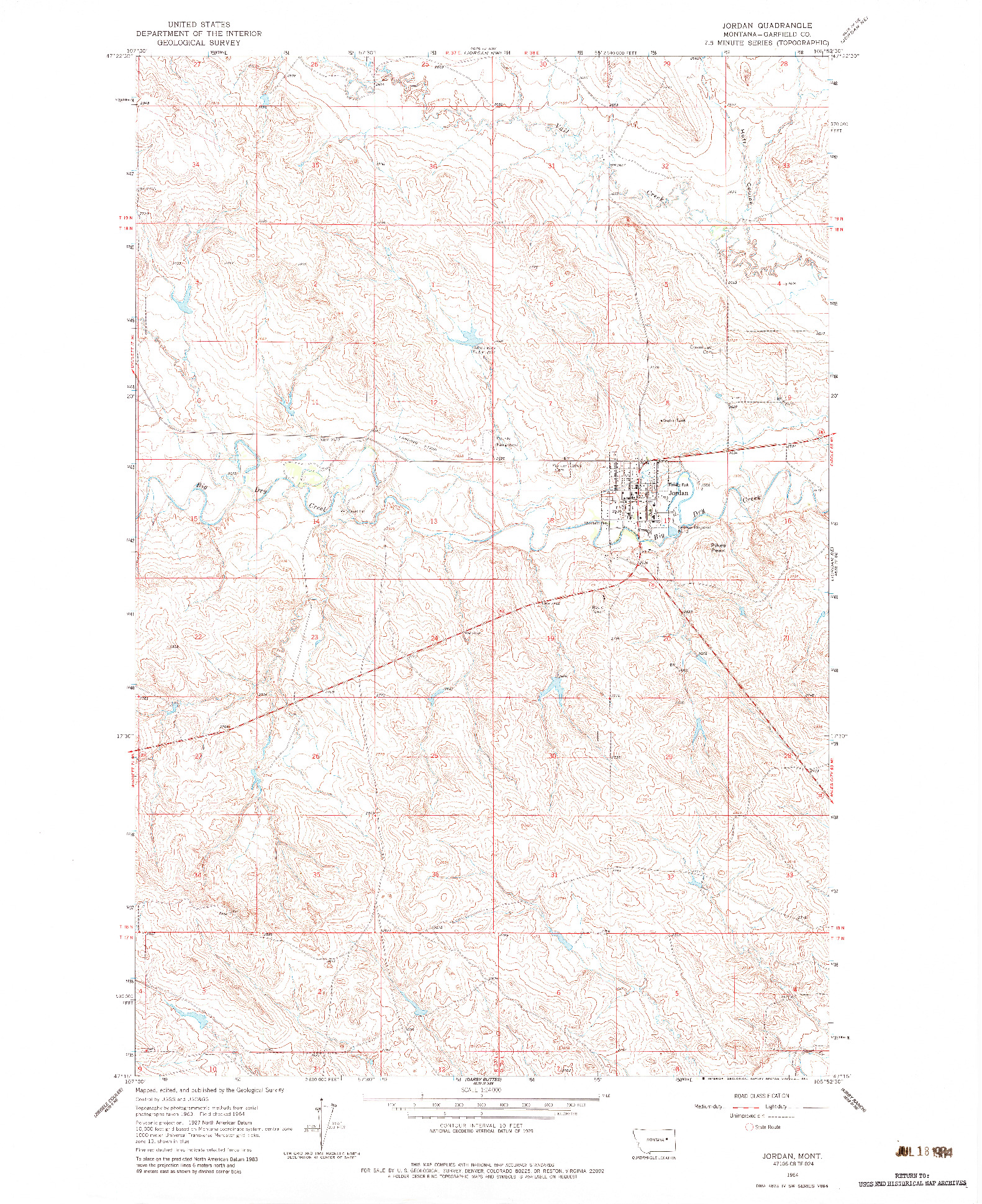 USGS 1:24000-SCALE QUADRANGLE FOR JORDAN, MT 1964