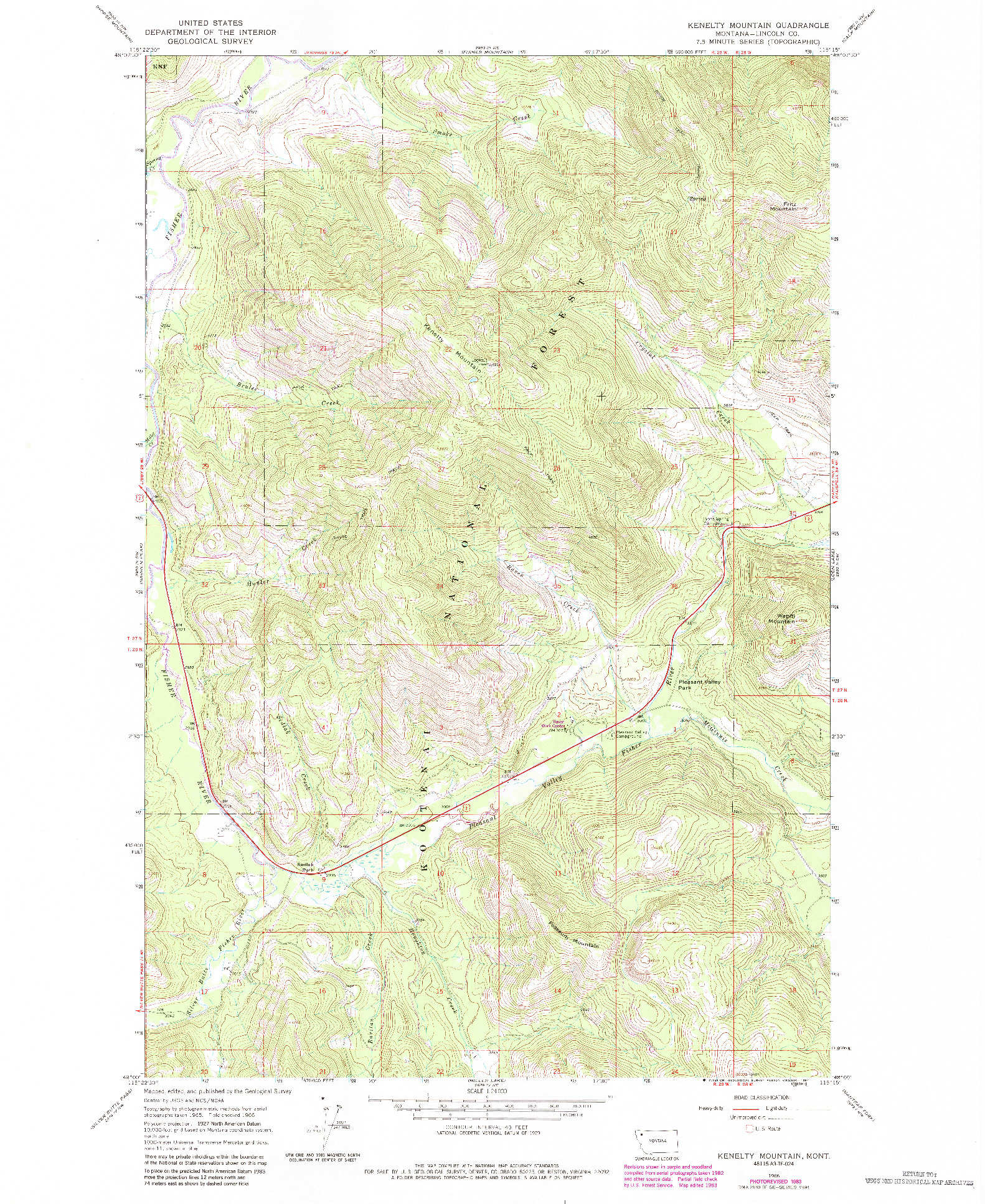 USGS 1:24000-SCALE QUADRANGLE FOR KENELTY MOUNTAIN, MT 1966