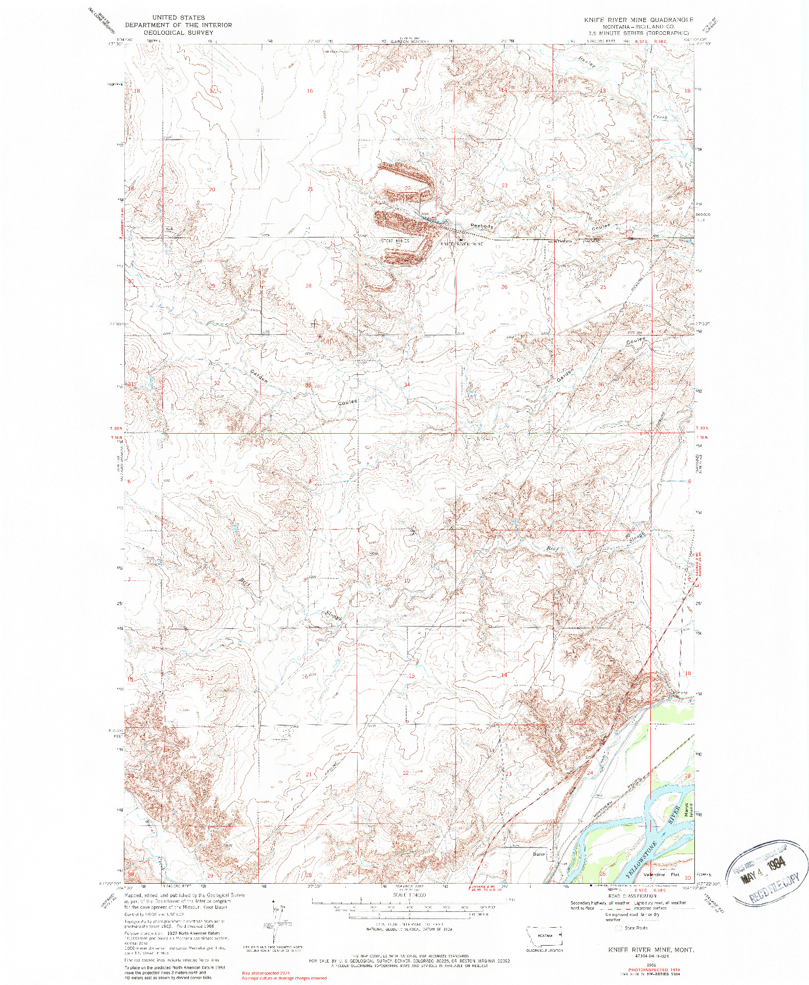 USGS 1:24000-SCALE QUADRANGLE FOR KNIFE RIVER MINE, MT 1966