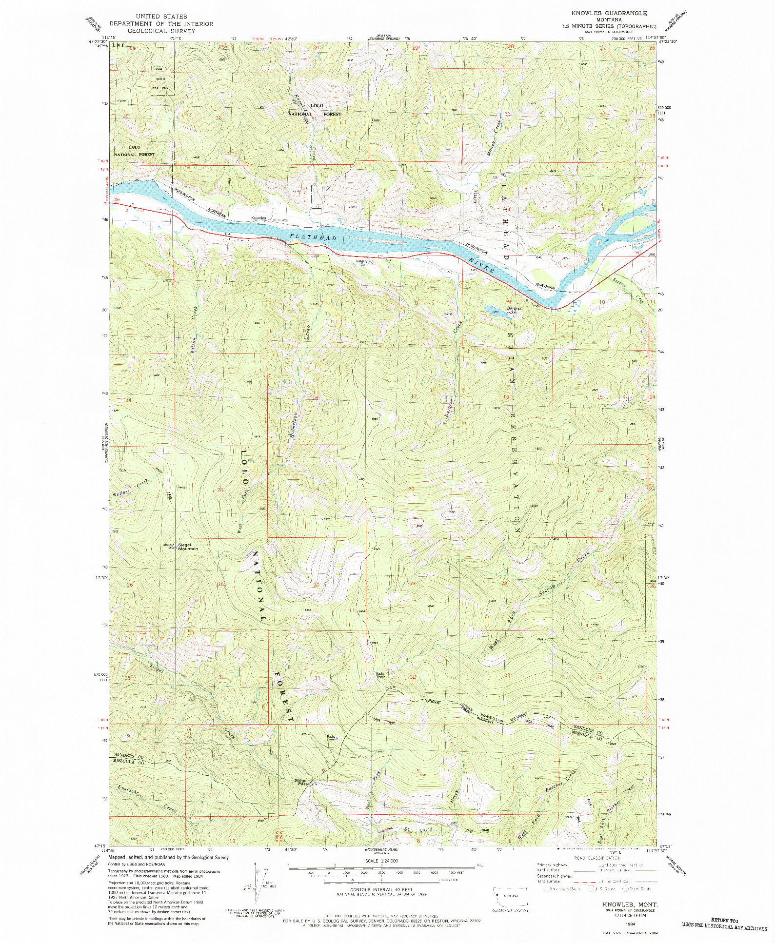 USGS 1:24000-SCALE QUADRANGLE FOR KNOWLES, MT 1984