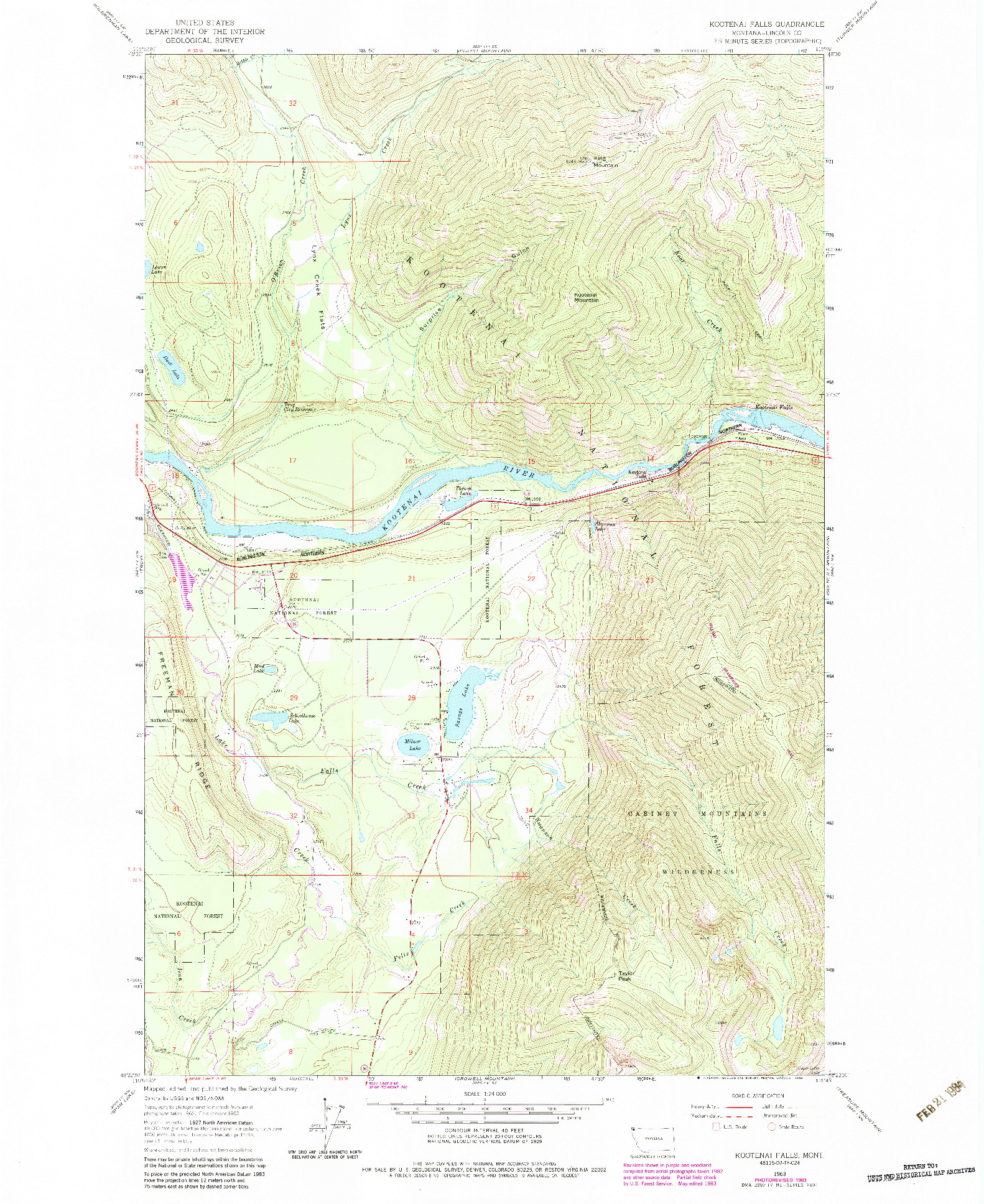 USGS 1:24000-SCALE QUADRANGLE FOR KOOTENAI FALLS, MT 1963