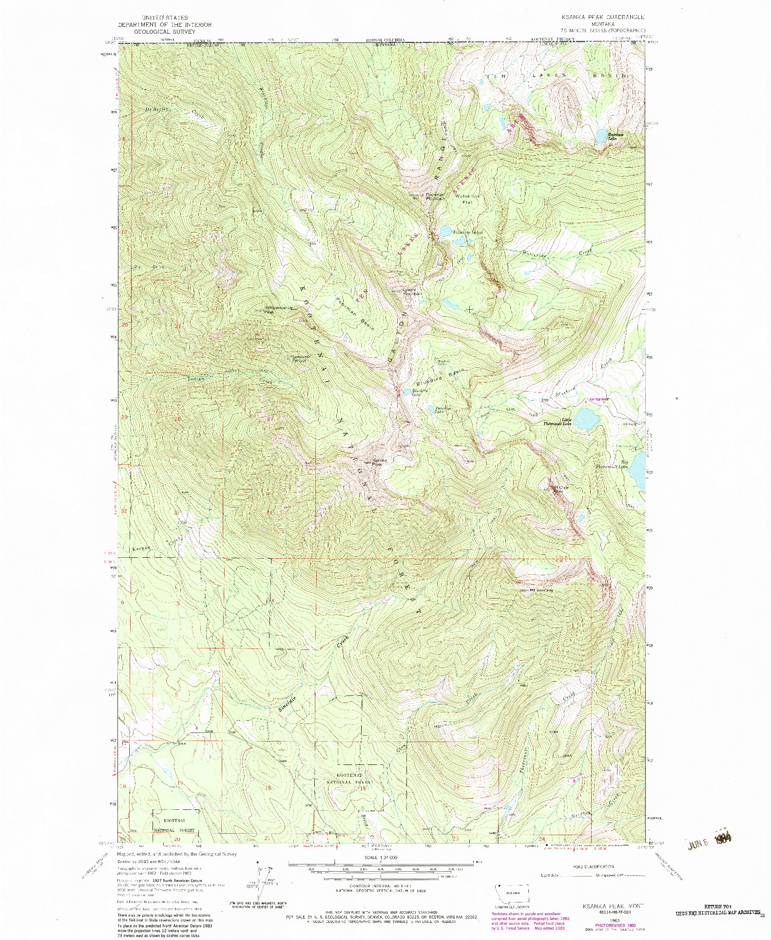 USGS 1:24000-SCALE QUADRANGLE FOR KSANKA PEAK, MT 1963
