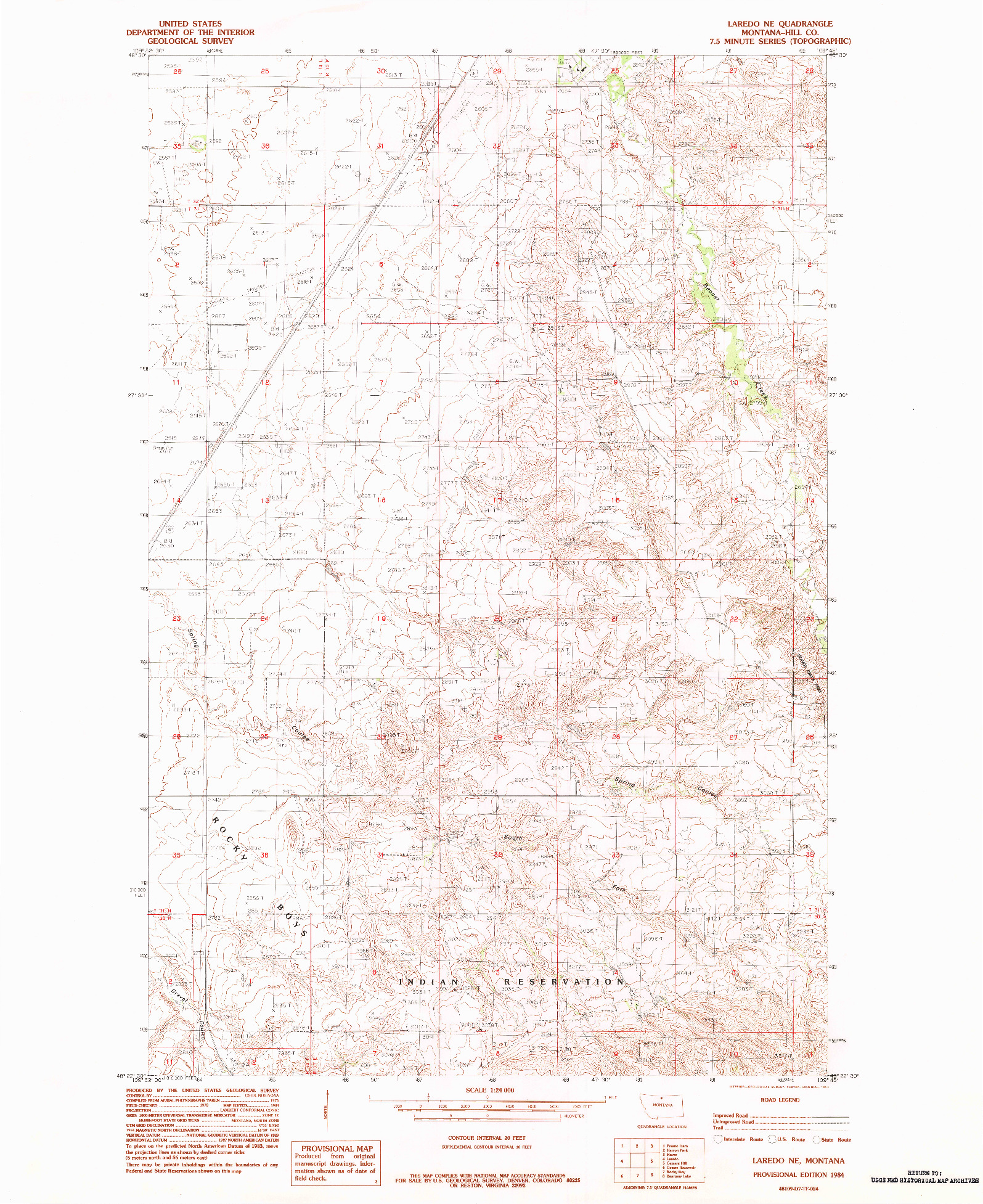 USGS 1:24000-SCALE QUADRANGLE FOR LAREDO NE, MT 1984