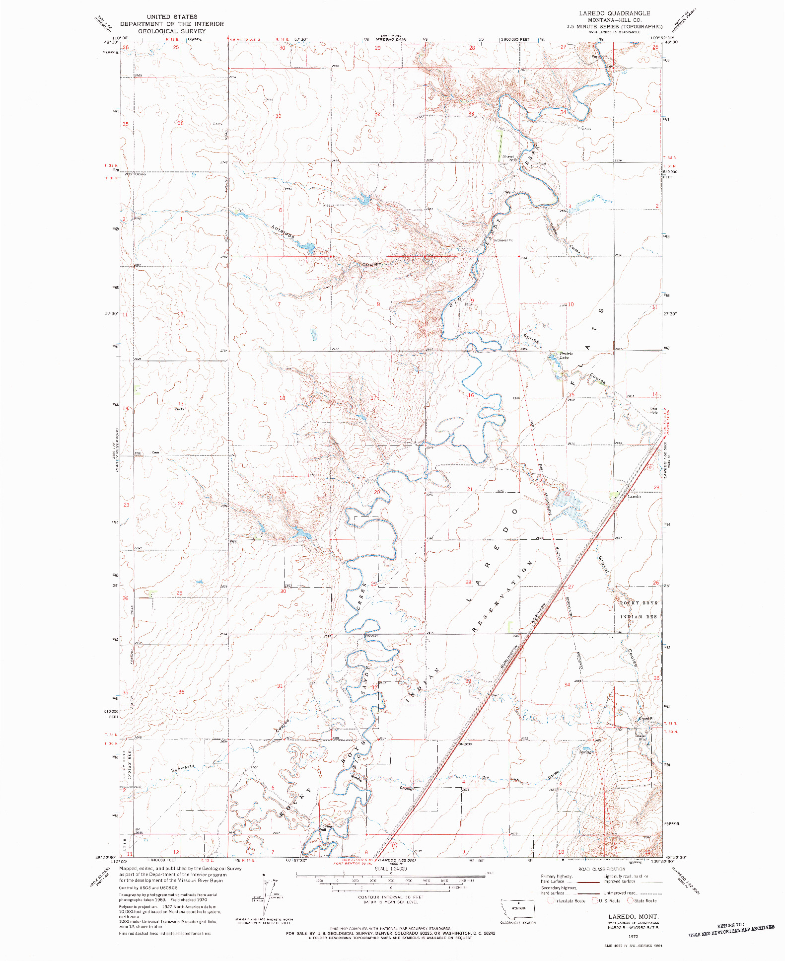USGS 1:24000-SCALE QUADRANGLE FOR LAREDO, MT 1970