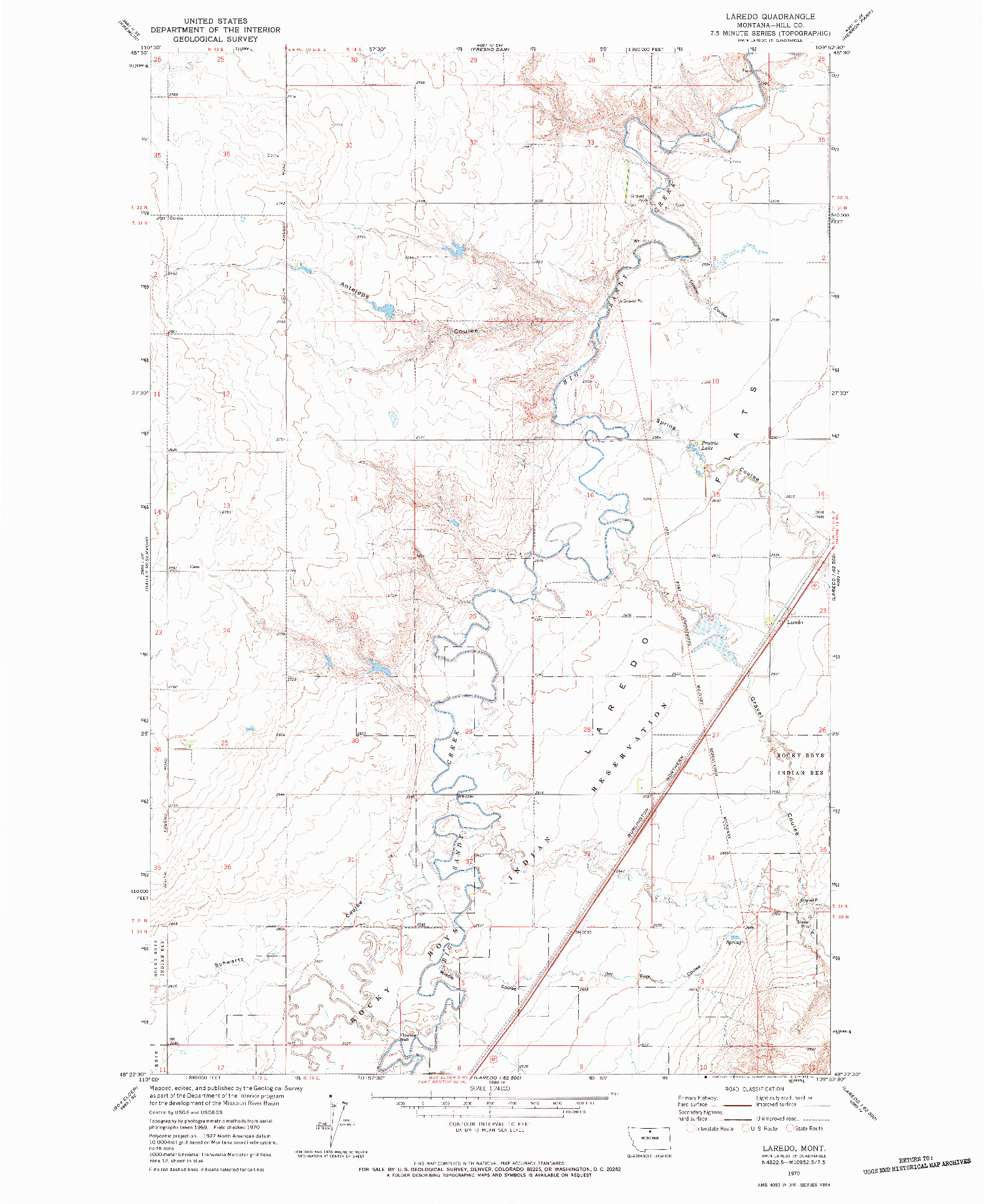 USGS 1:24000-SCALE QUADRANGLE FOR LAREDO, MT 1970