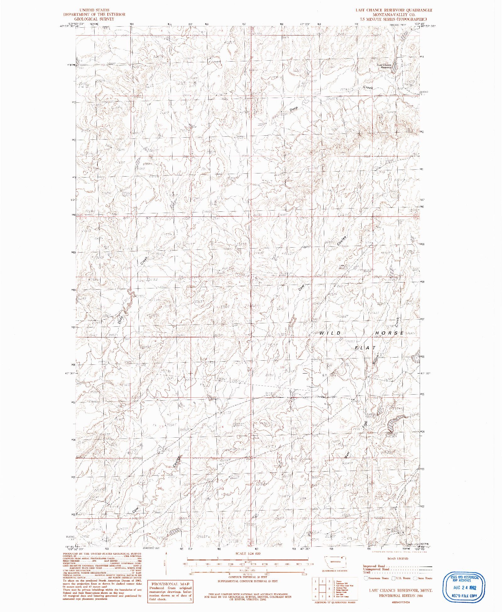 USGS 1:24000-SCALE QUADRANGLE FOR LAST CHANCE RESERVOIR, MT 1984