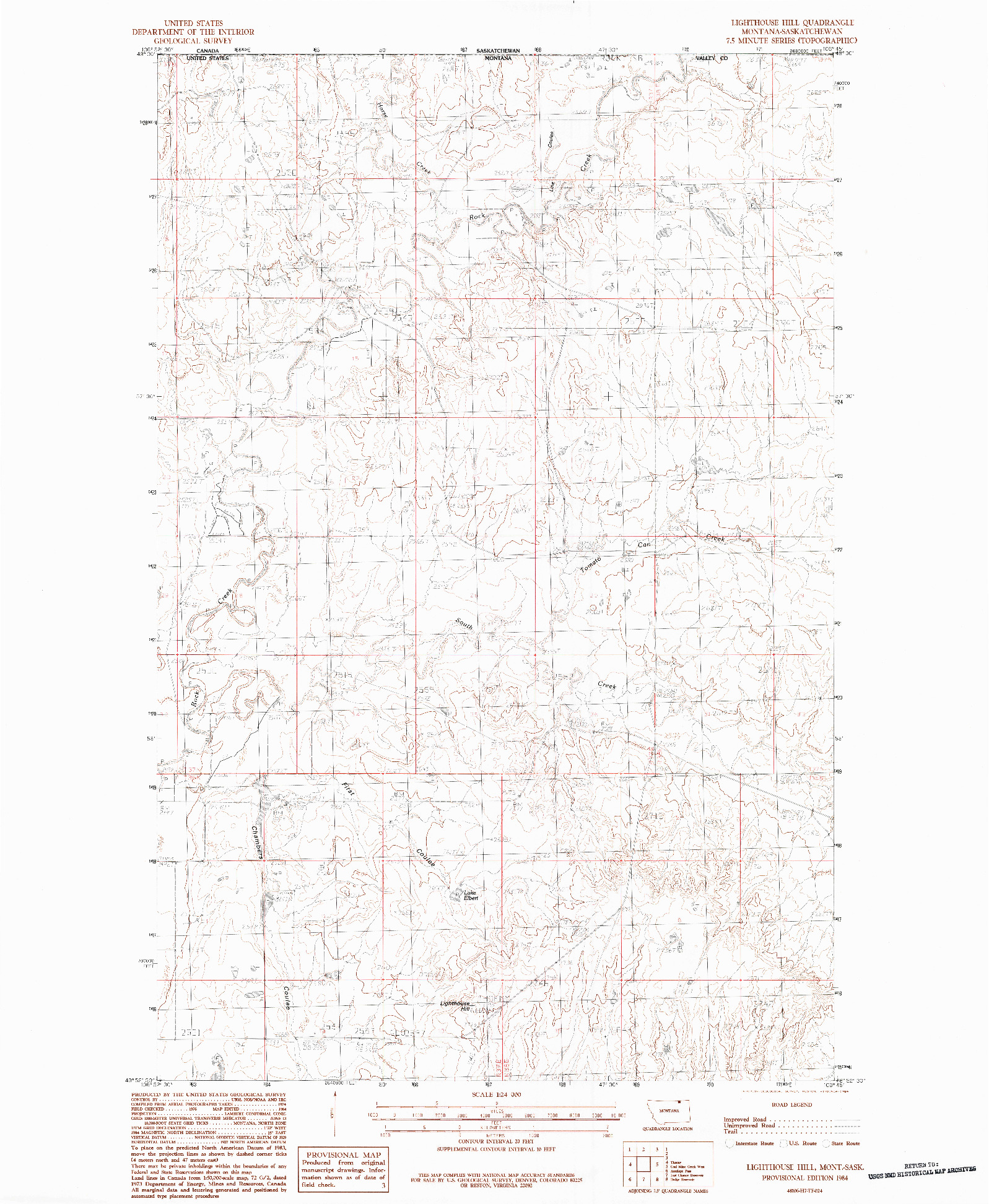 USGS 1:24000-SCALE QUADRANGLE FOR LIGHTHOUSE HILL, MT 1984