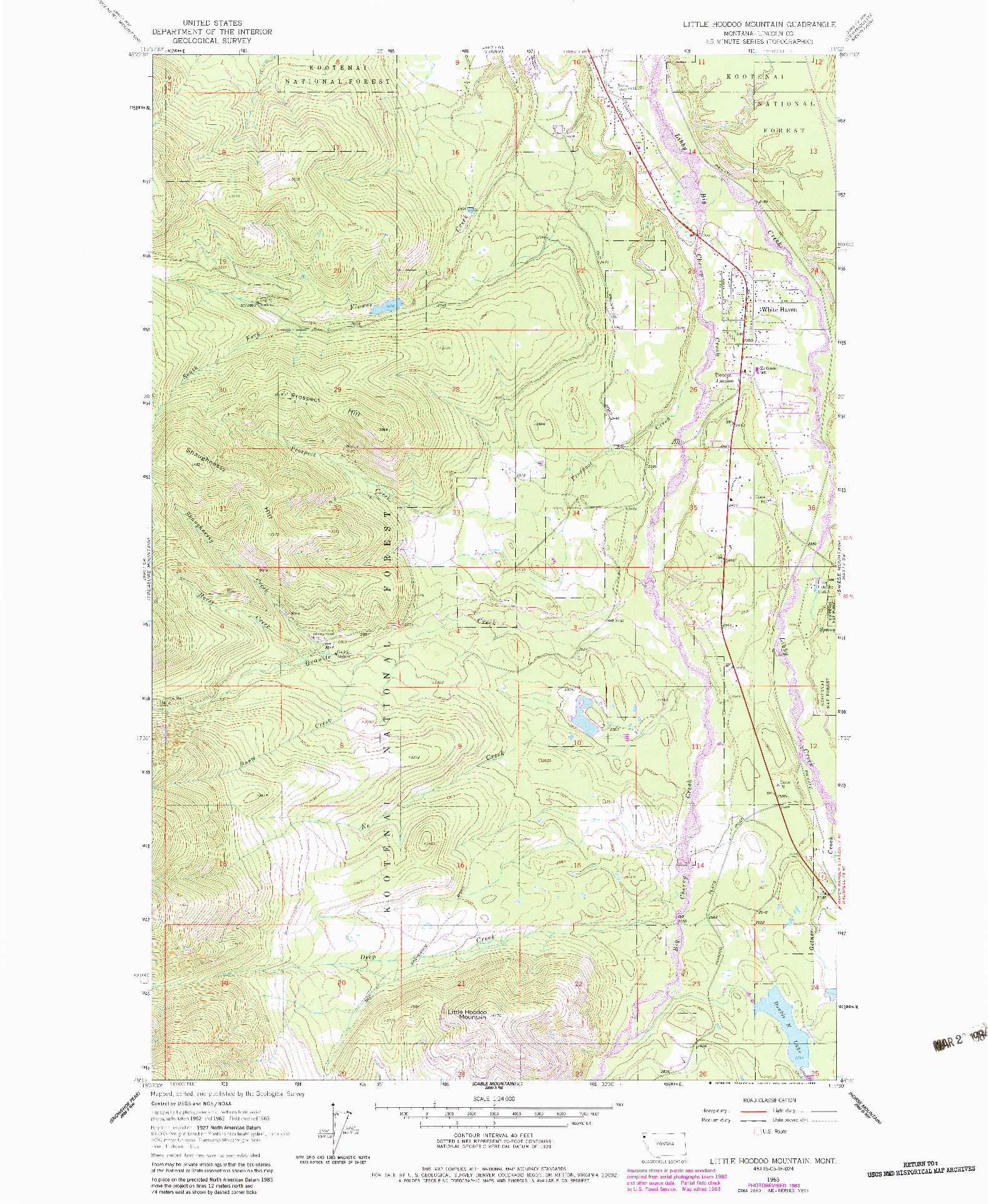 USGS 1:24000-SCALE QUADRANGLE FOR LITTLE HOODOO MOUNTAIN, MT 1963