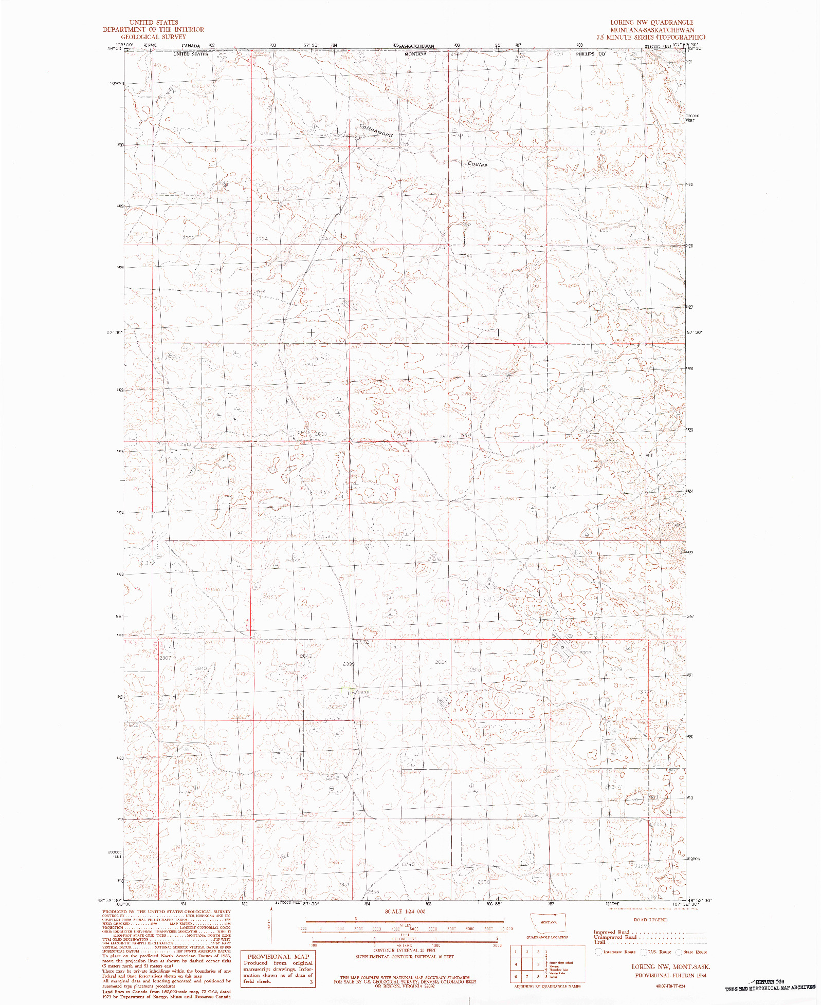 USGS 1:24000-SCALE QUADRANGLE FOR LORING NW, MT 1984