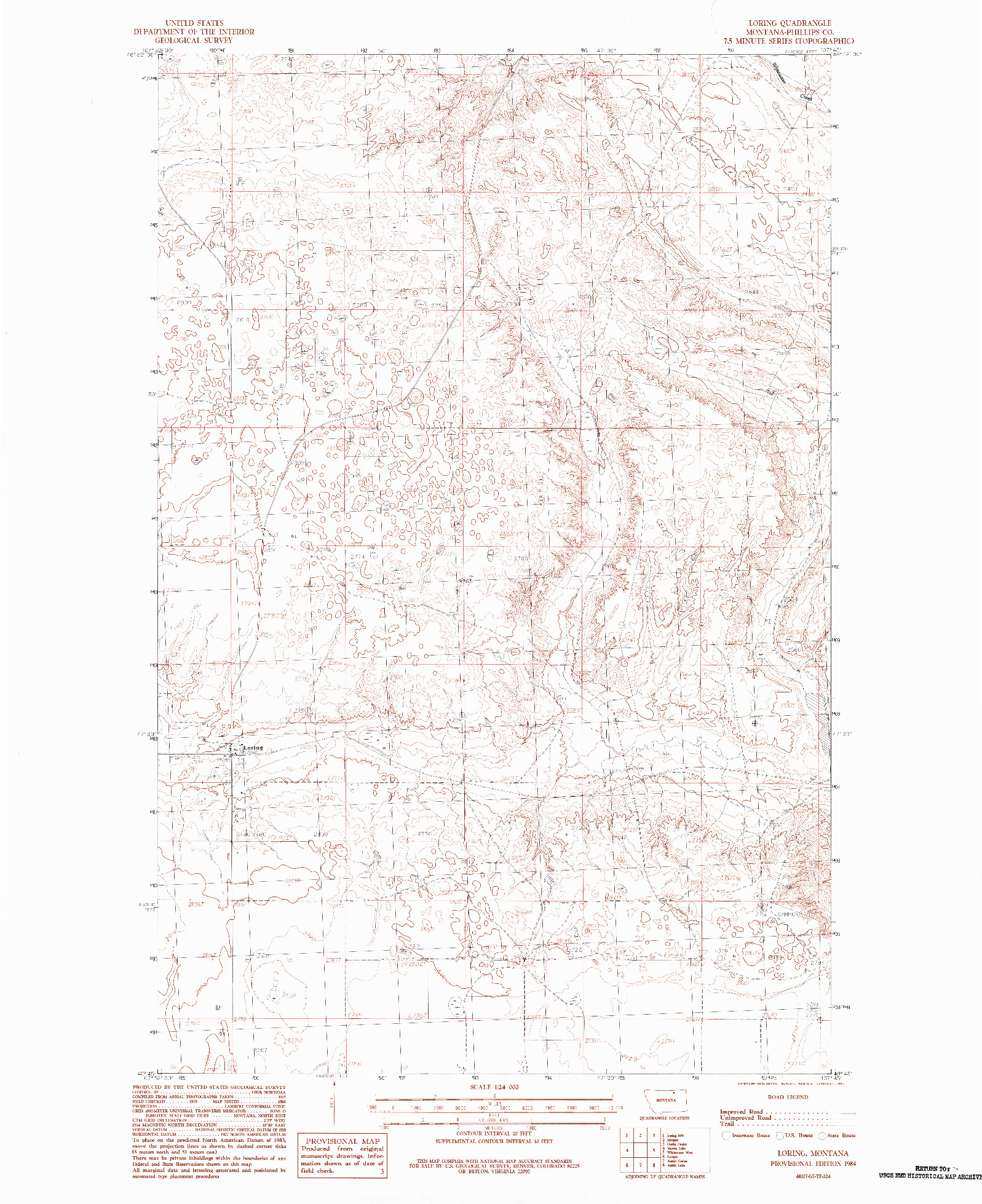 USGS 1:24000-SCALE QUADRANGLE FOR LORING, MT 1984