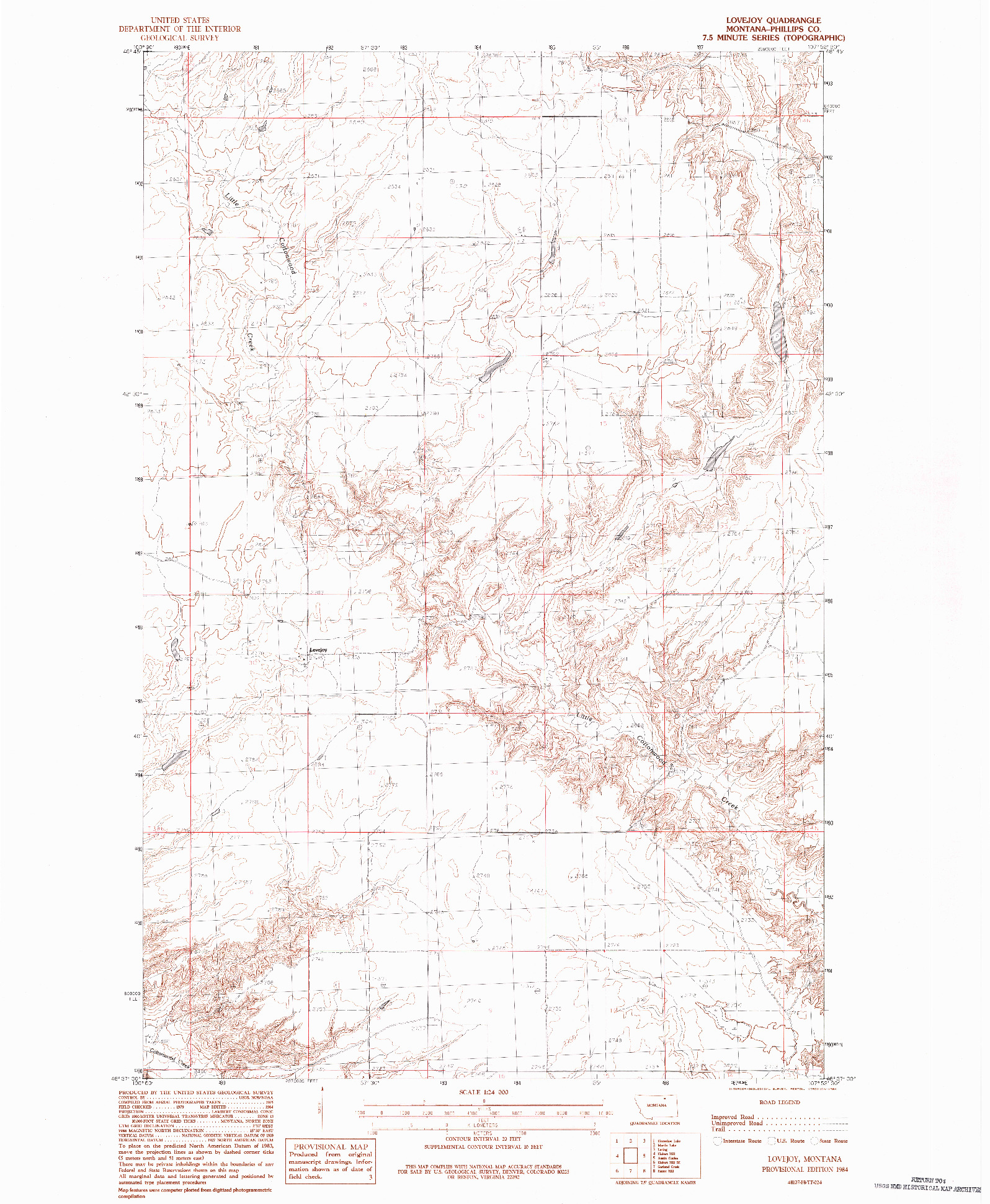 USGS 1:24000-SCALE QUADRANGLE FOR LOVEJOY, MT 1984