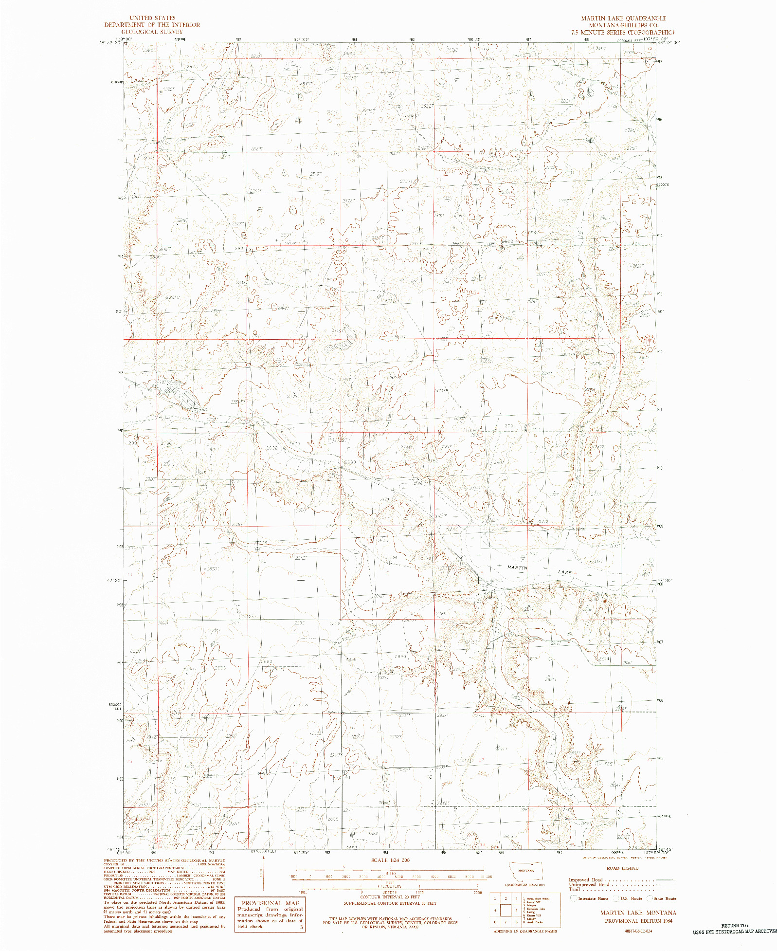 USGS 1:24000-SCALE QUADRANGLE FOR MARTIN LAKE, MT 1984