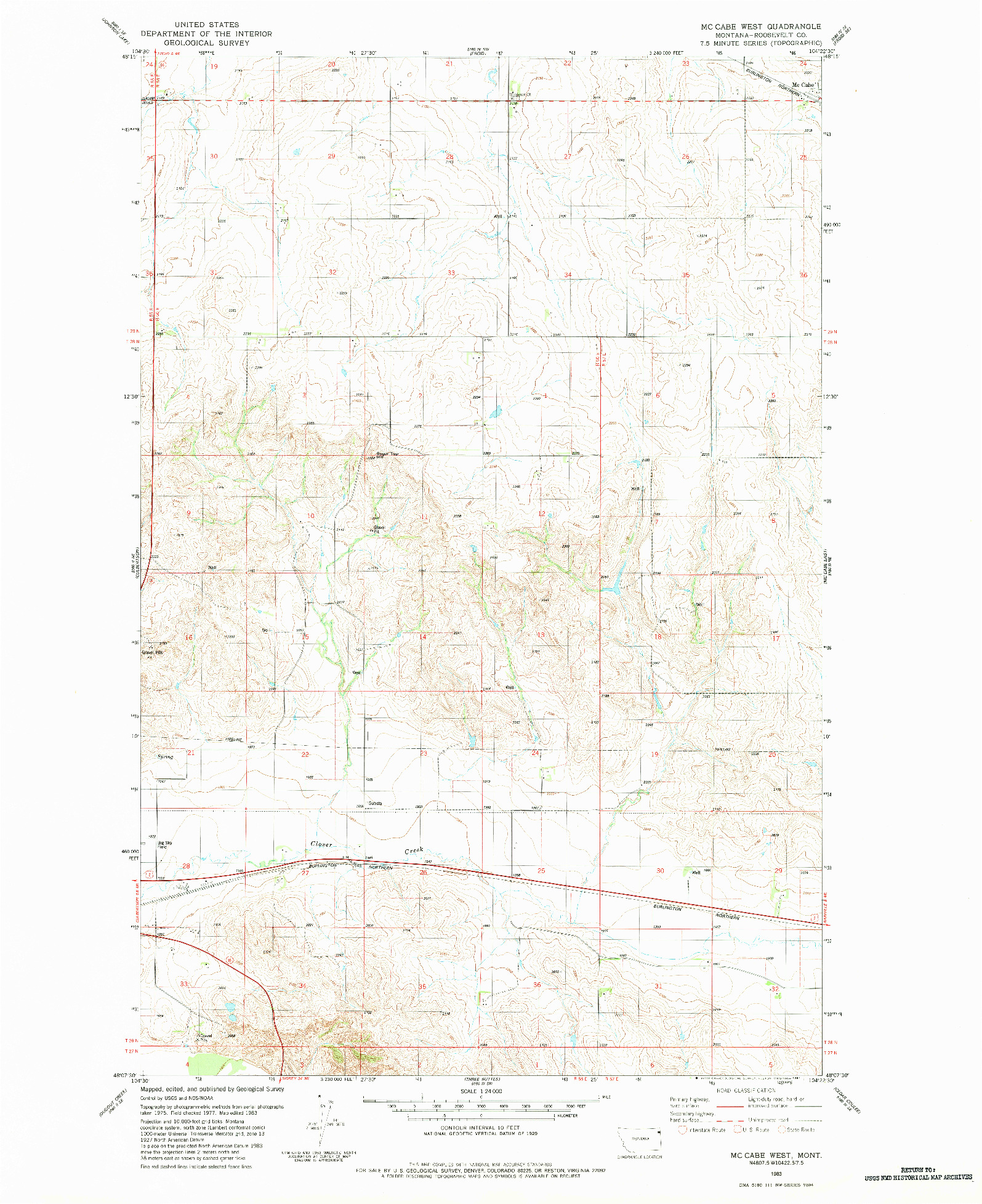 USGS 1:24000-SCALE QUADRANGLE FOR MC CABE WEST, MT 1983