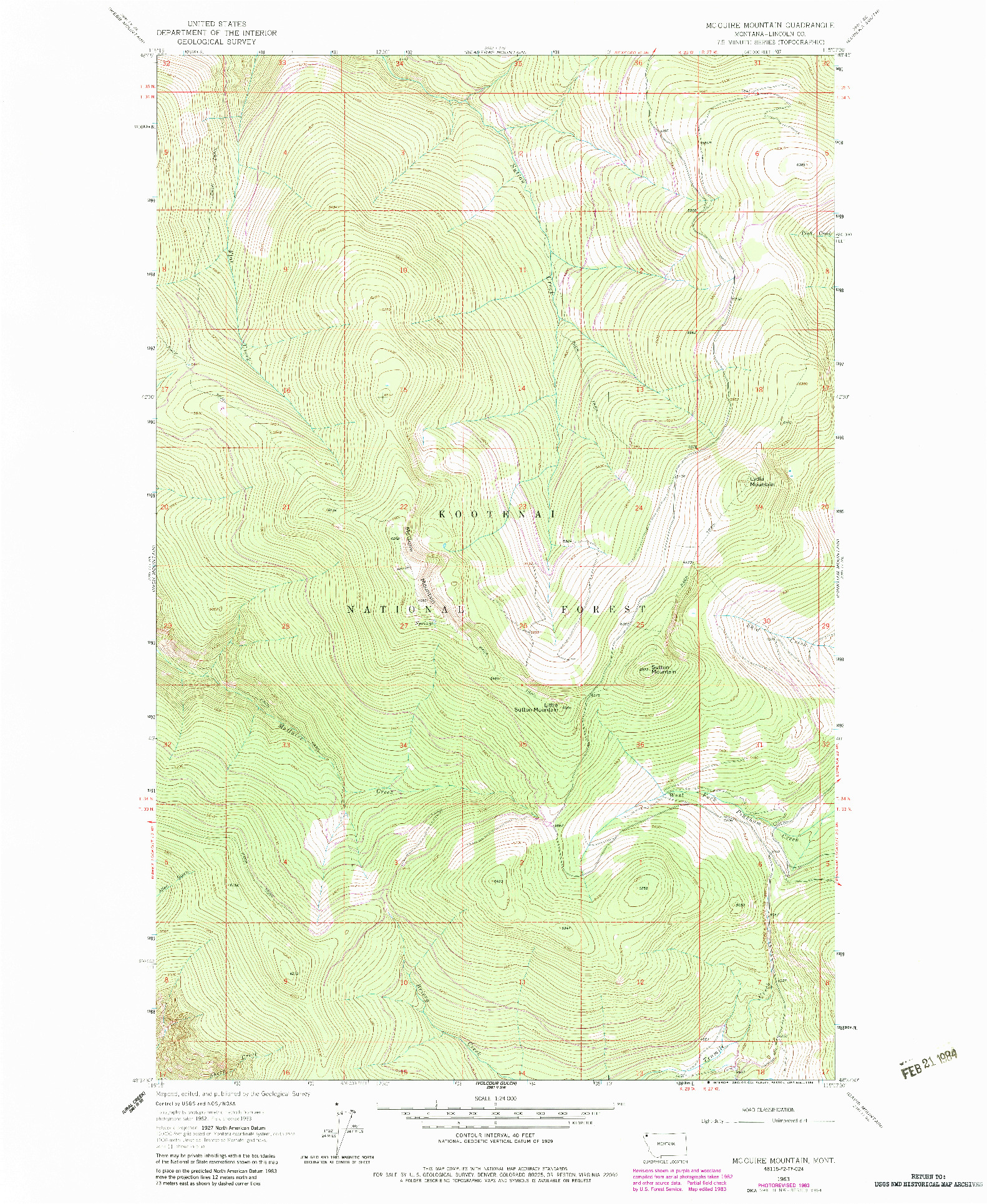 USGS 1:24000-SCALE QUADRANGLE FOR MC GUIRE MOUNTAIN, MT 1963