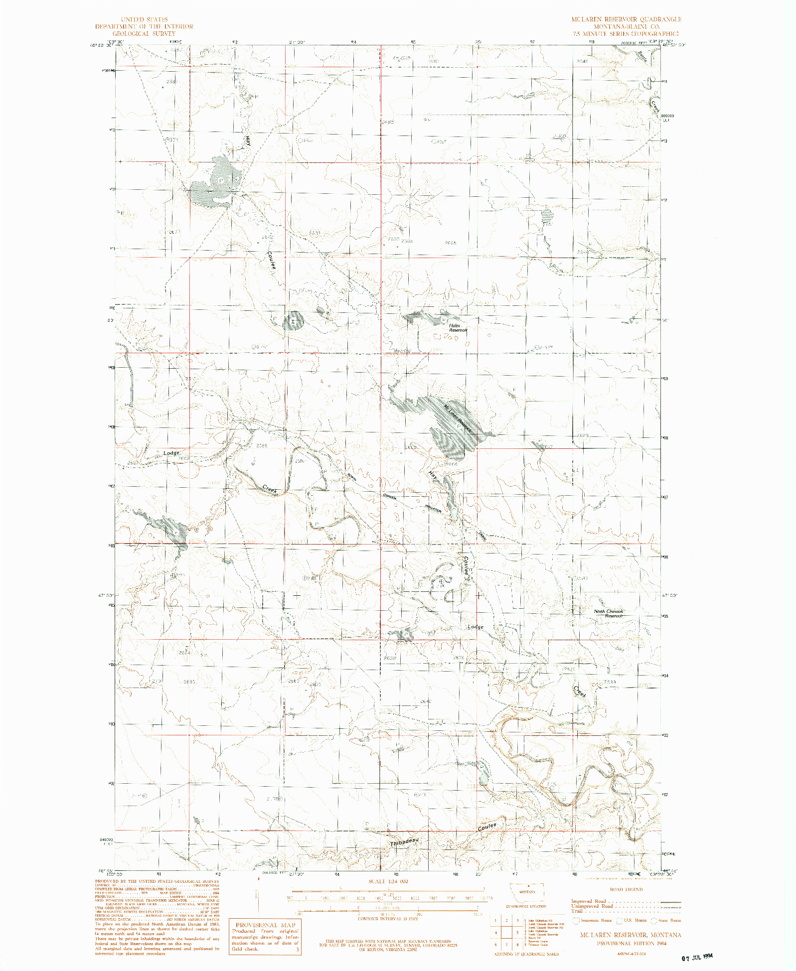 USGS 1:24000-SCALE QUADRANGLE FOR MC LAREN RESERVOIR, MT 1984