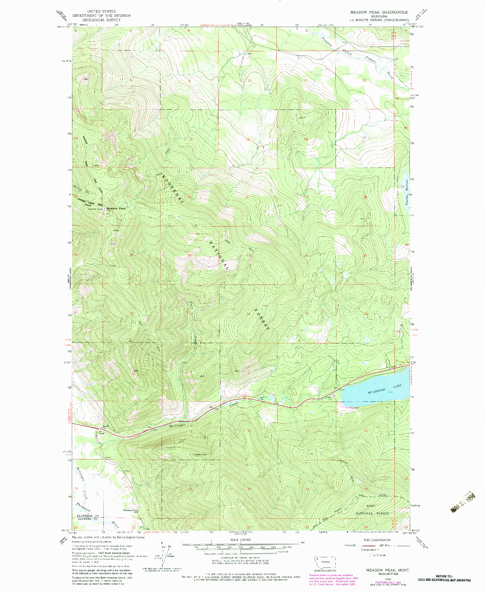 USGS 1:24000-SCALE QUADRANGLE FOR MEADOW PEAK, MT 1964