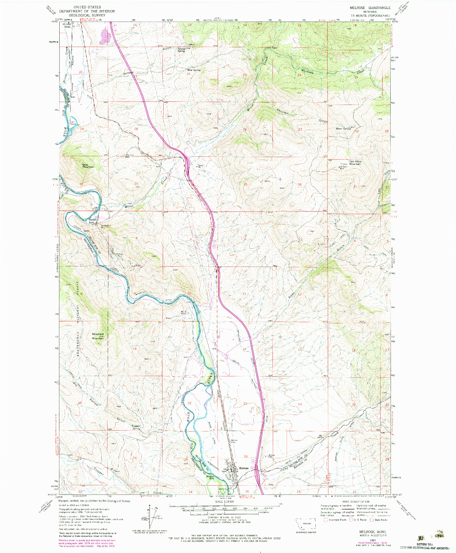 USGS 1:24000-SCALE QUADRANGLE FOR MELROSE, MT 1961