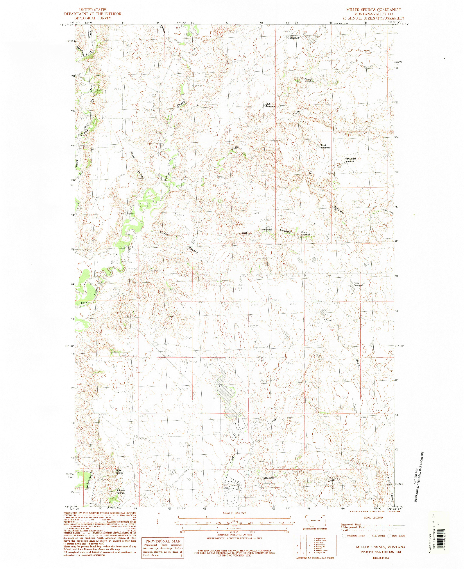 USGS 1:24000-SCALE QUADRANGLE FOR MILLER SPRINGS, MT 1984