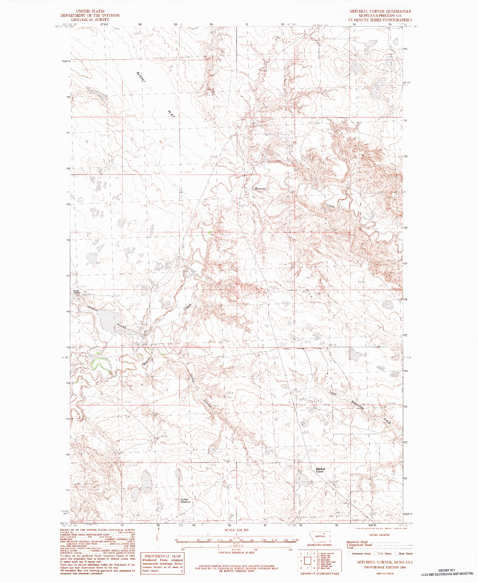 USGS 1:24000-SCALE QUADRANGLE FOR MITCHELL CORNER, MT 1984