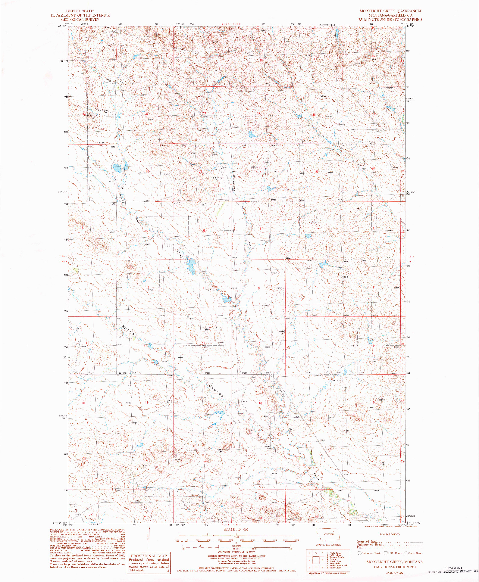 USGS 1:24000-SCALE QUADRANGLE FOR MOONLIGHT CREEK, MT 1983