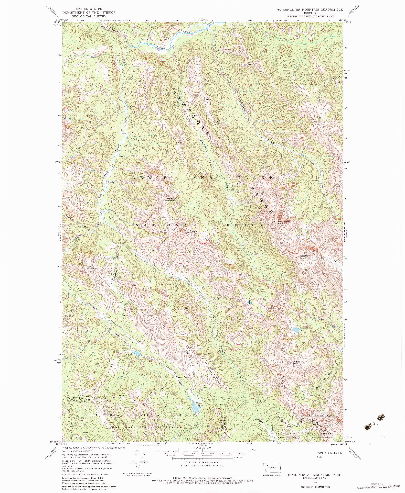USGS 1:24000-SCALE QUADRANGLE FOR MORNINGSTAR MOUNTAIN, MT 1968