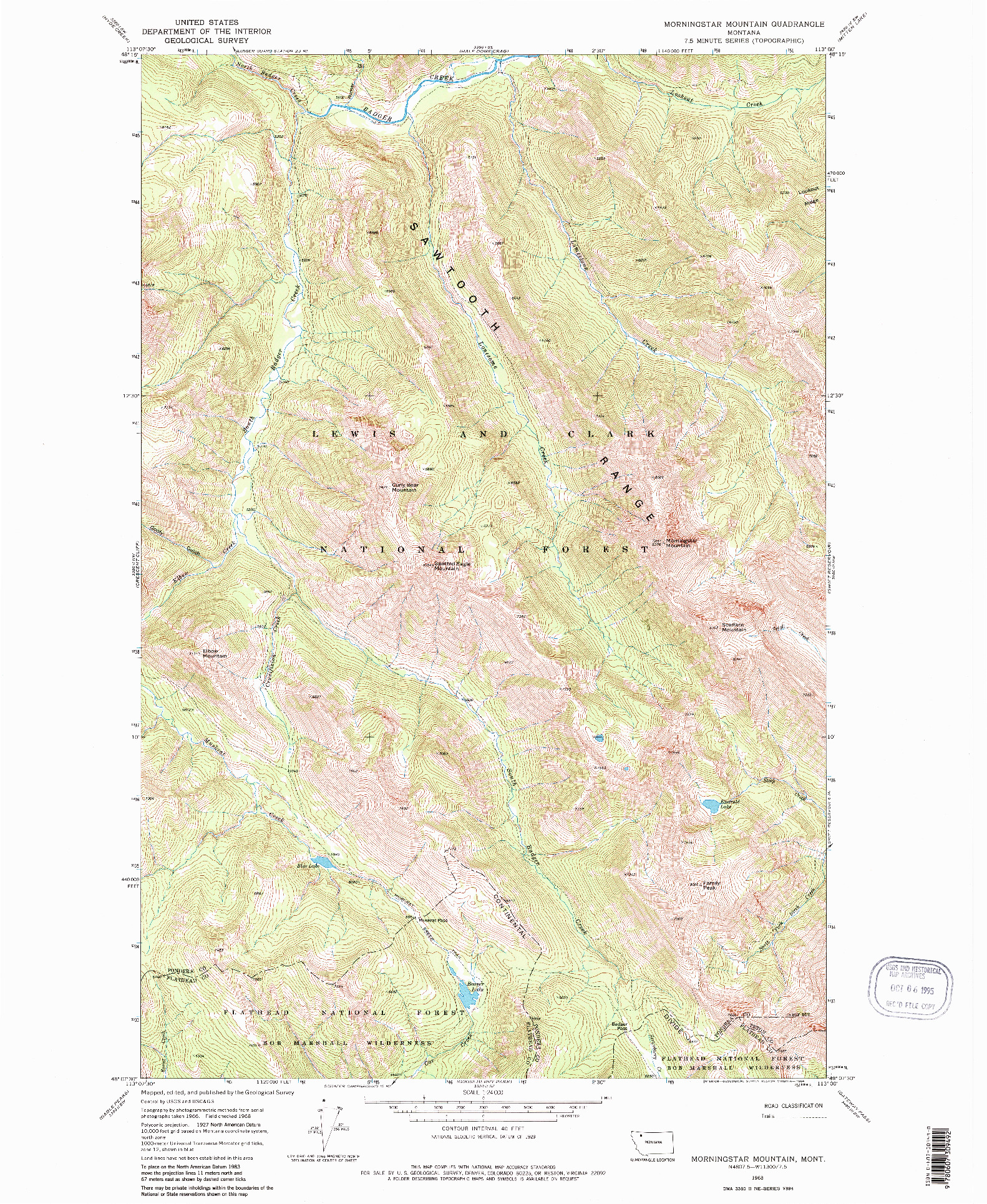 USGS 1:24000-SCALE QUADRANGLE FOR MORNINGSTAR MOUNTAIN, MT 1968