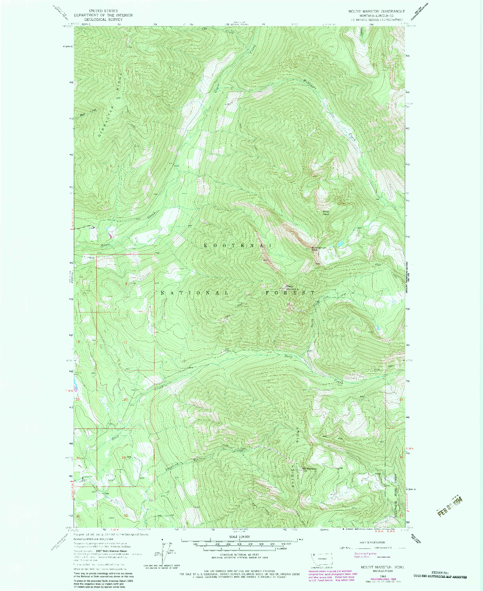 USGS 1:24000-SCALE QUADRANGLE FOR MOUNT MARSTON, MT 1963