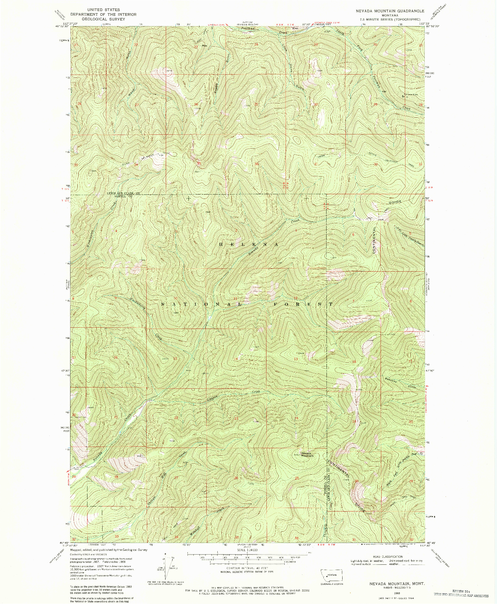 USGS 1:24000-SCALE QUADRANGLE FOR NEVADA MOUNTAIN, MT 1968