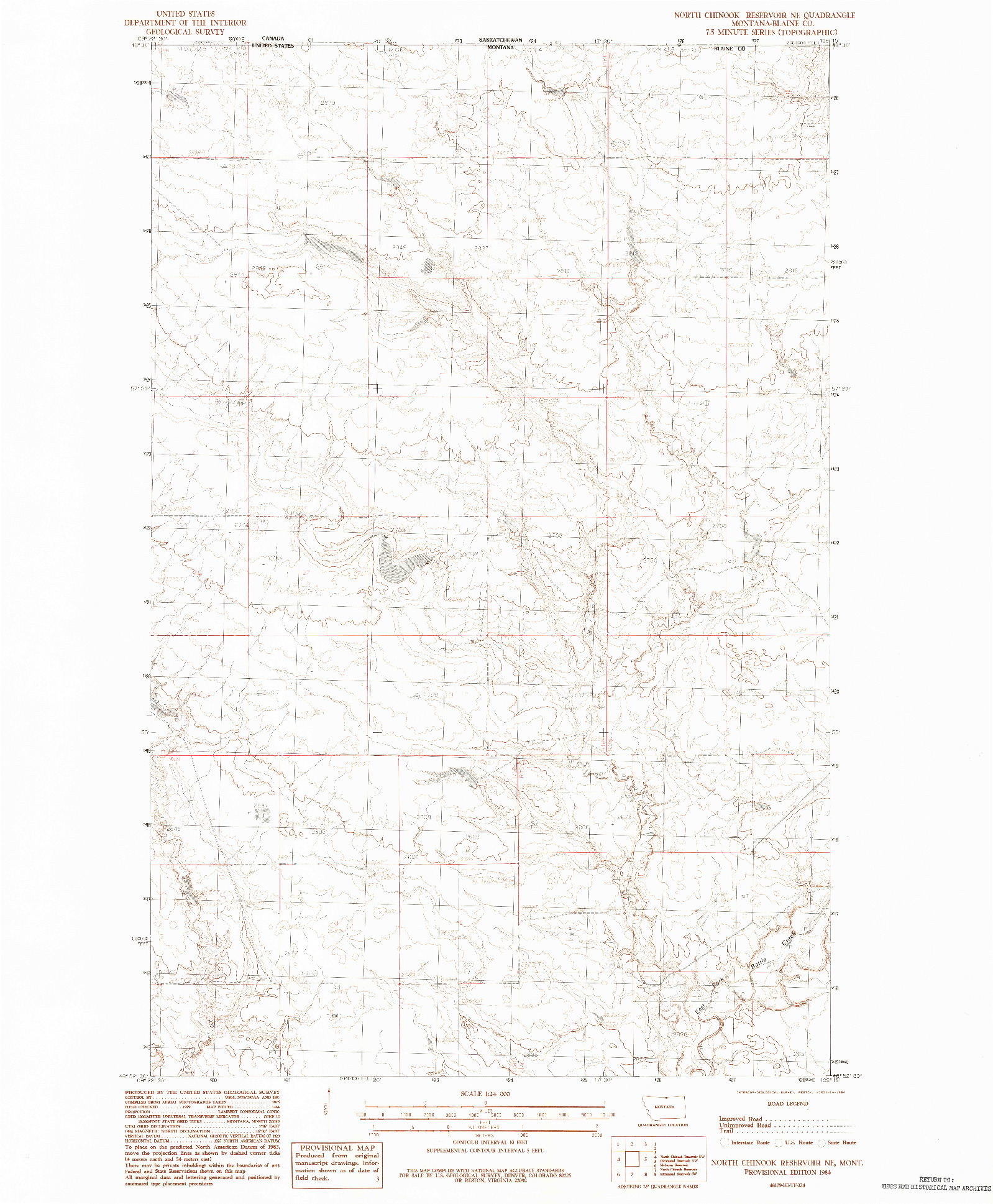 USGS 1:24000-SCALE QUADRANGLE FOR NORTH CHINOOK RESERVOIR NE, MT 1984