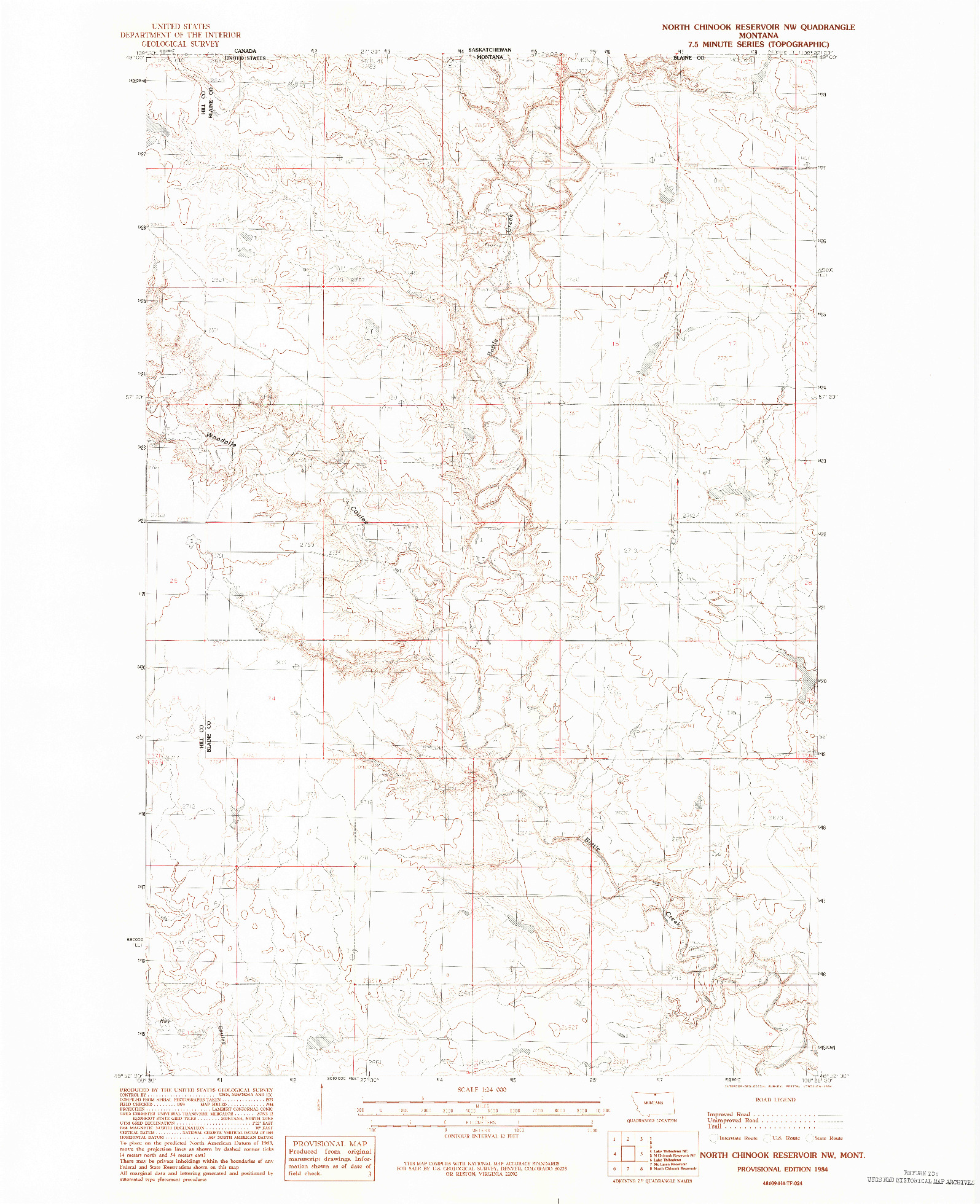 USGS 1:24000-SCALE QUADRANGLE FOR NORTH CHINOOK RESERVOIR NW, MT 1984