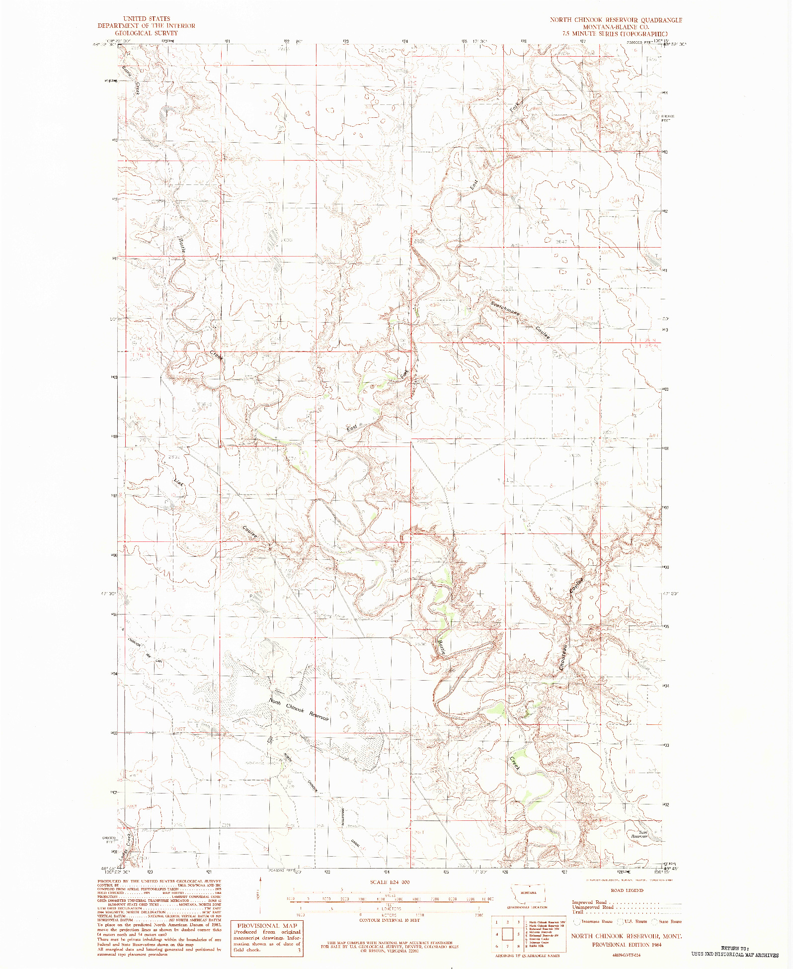 USGS 1:24000-SCALE QUADRANGLE FOR NORTH CHINOOK RESERVOIR, MT 1984