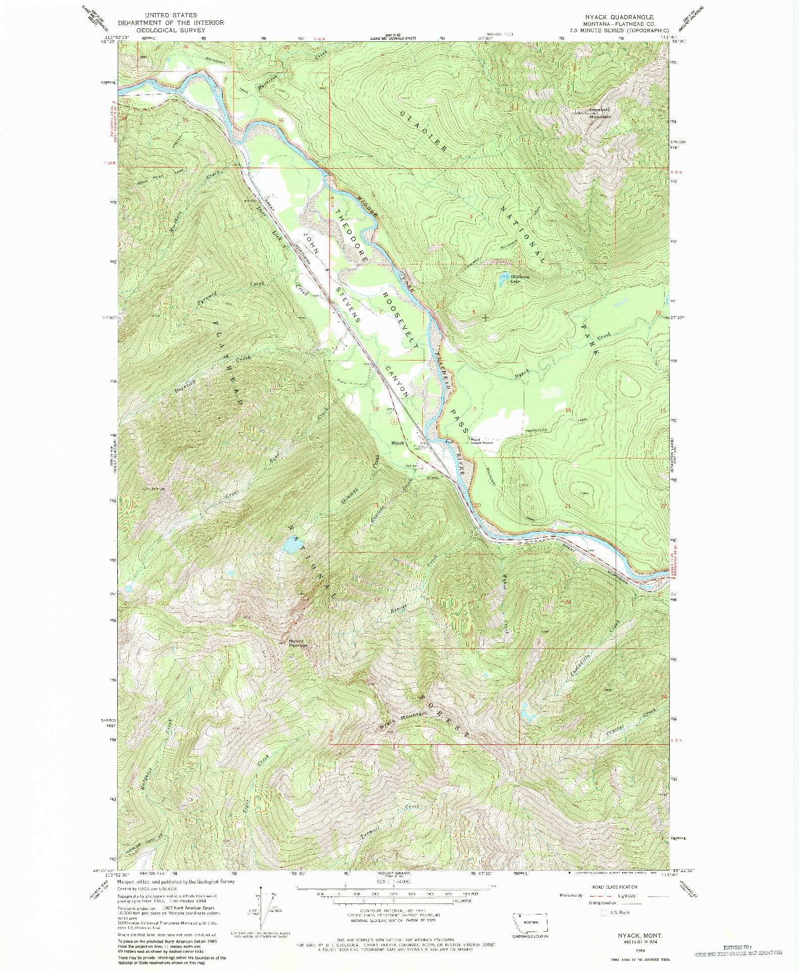 USGS 1:24000-SCALE QUADRANGLE FOR NYACK, MT 1964