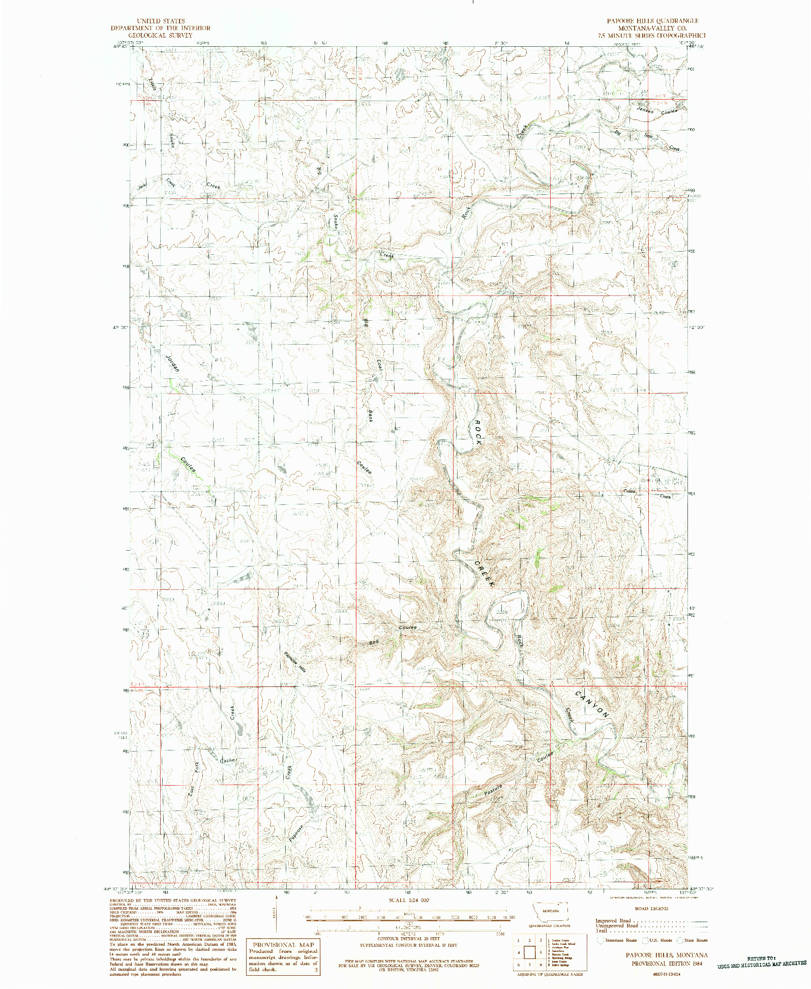 USGS 1:24000-SCALE QUADRANGLE FOR PAPOOSE HILLS, MT 1984