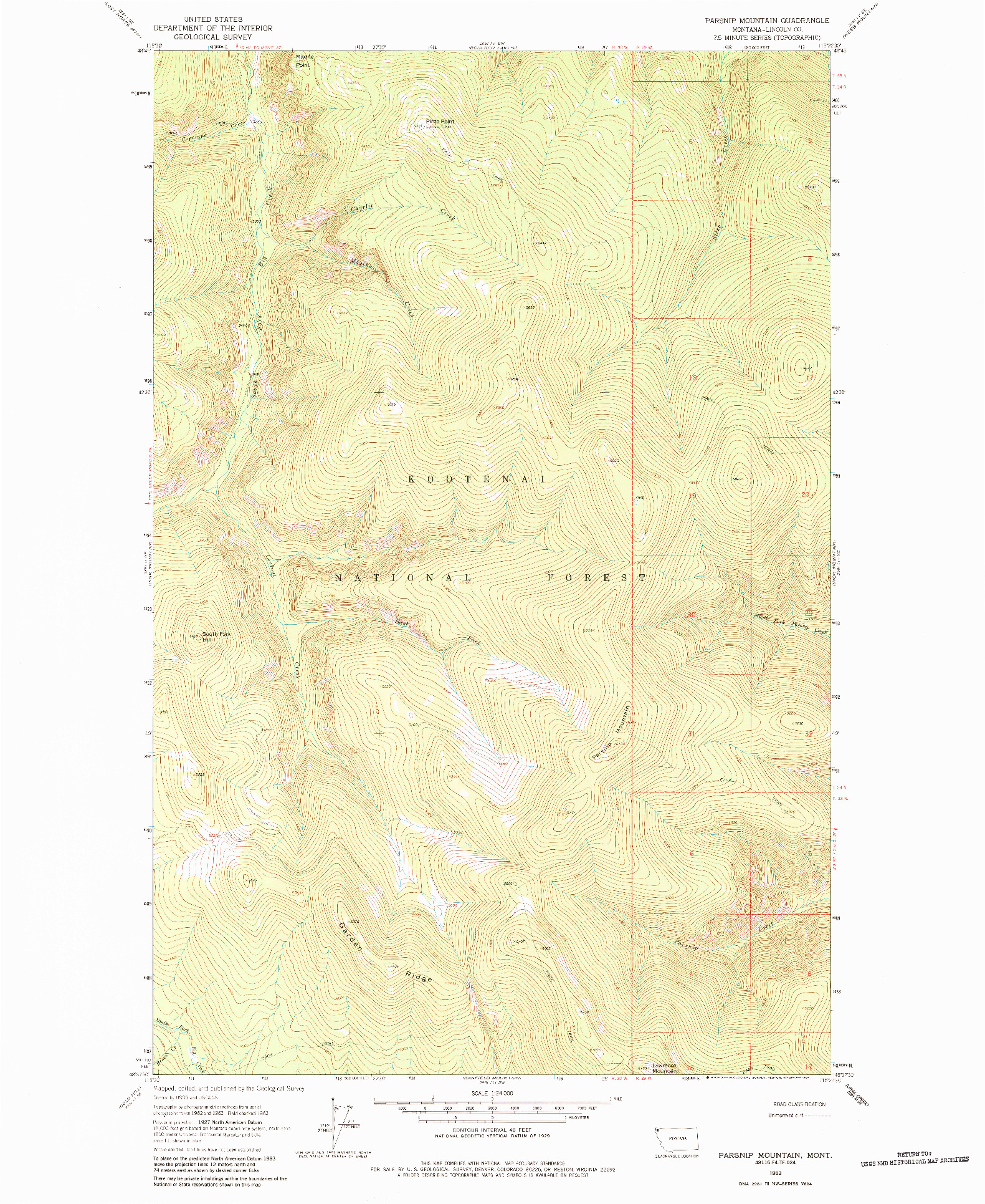 USGS 1:24000-SCALE QUADRANGLE FOR PARSNIP MOUNTAIN, MT 1963